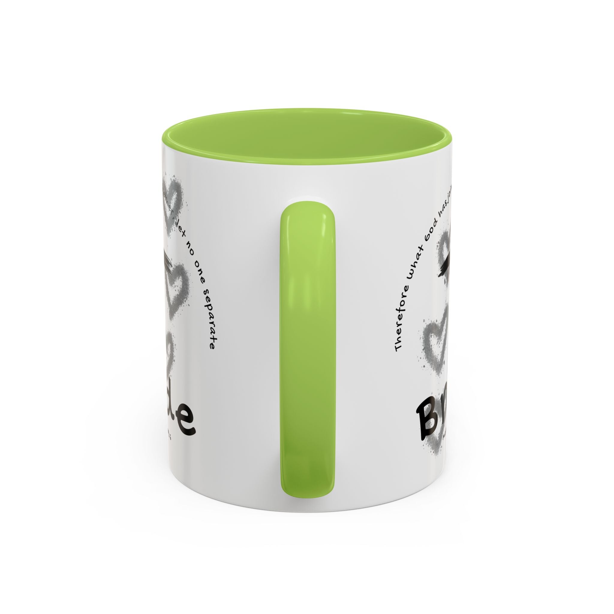 Bride Coffee Mug — Christian Cross & Hearts Accent Mug (Matthew 19:6)