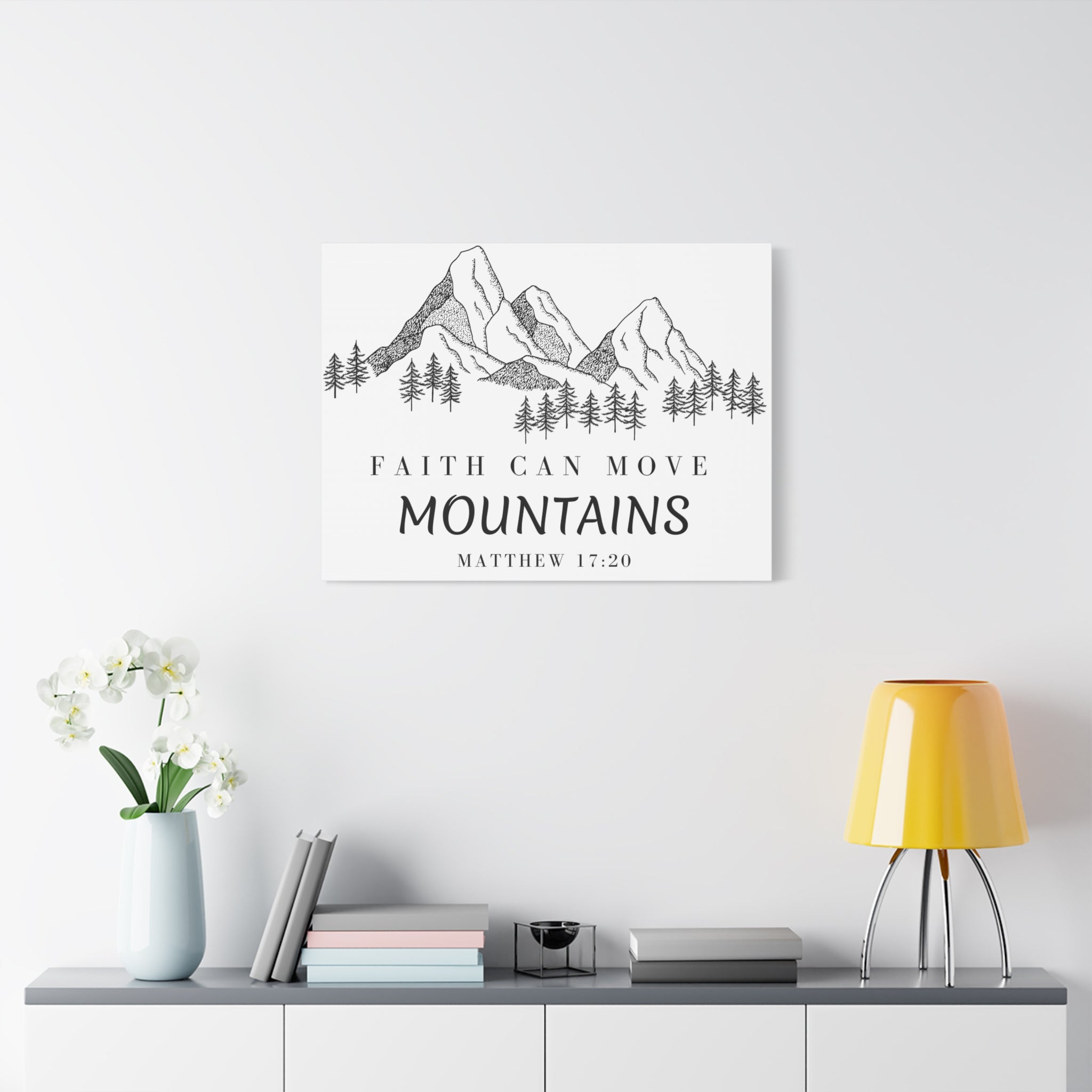 Faith Can Move Mountains Canvas Wall Art — Matthew 17:20 Inspirational Mountain Print