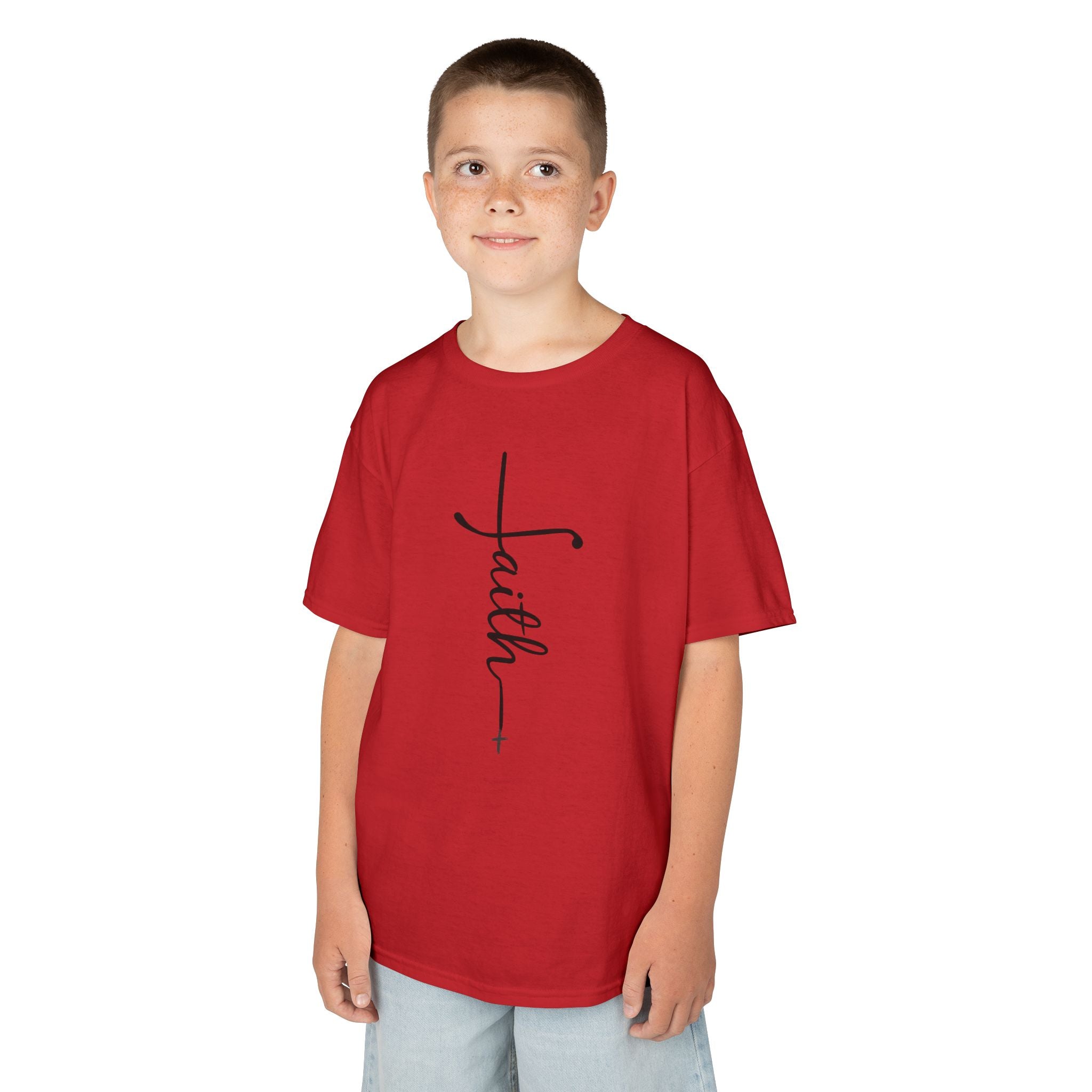 Kids Tee — Vertical "faith" Cross Script Graphic