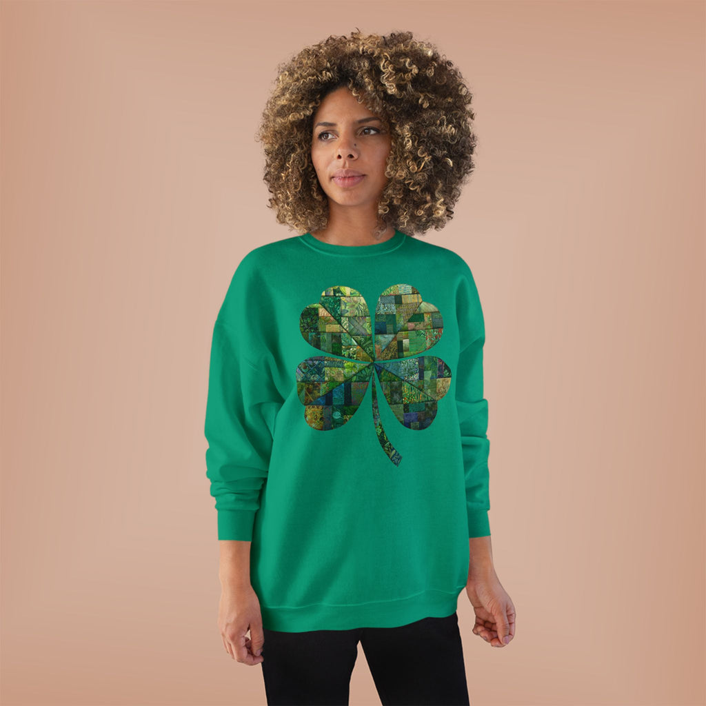Green Mosaic Shamrock Crewneck Sweatshirt — St. Patrick’s Day Clover Design