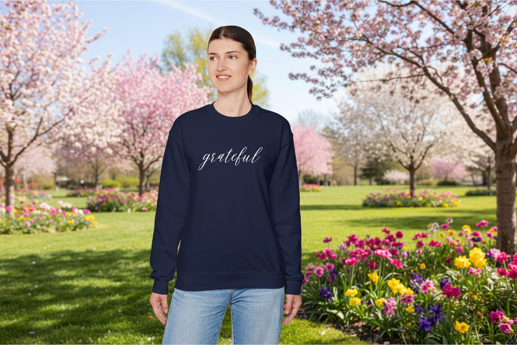 Embroidered Grateful Script Crewneck Sweatshirt