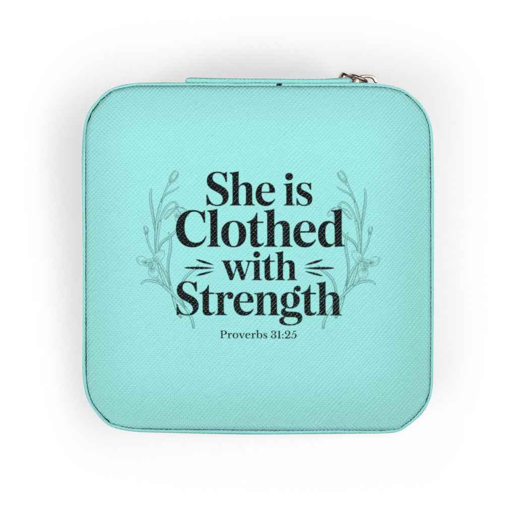 Jewelry Travel Case — 'She Is Clothed with Strength' Compact Portable Organizer