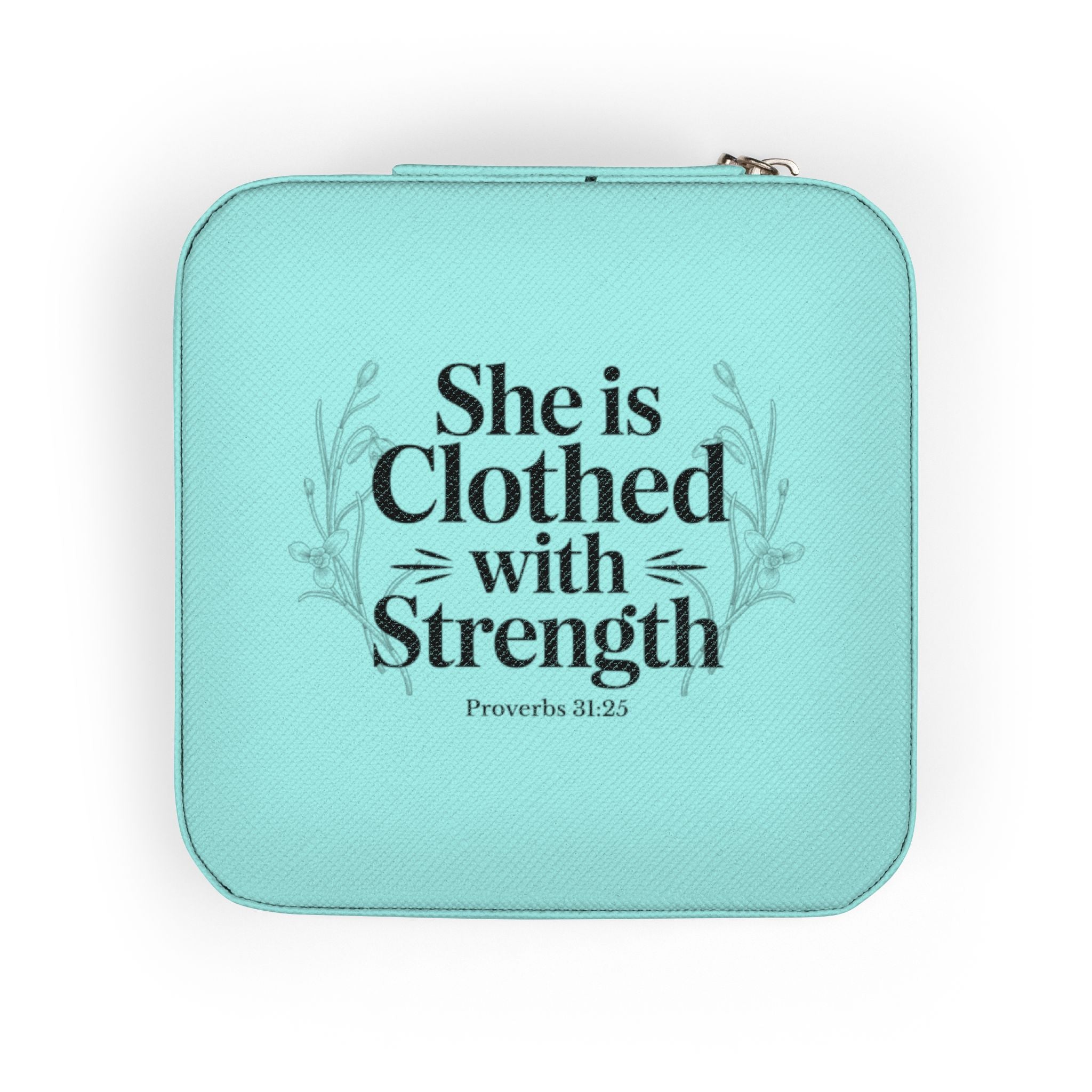 Jewelry Travel Case — 'She Is Clothed with Strength' Compact Portable Organizer