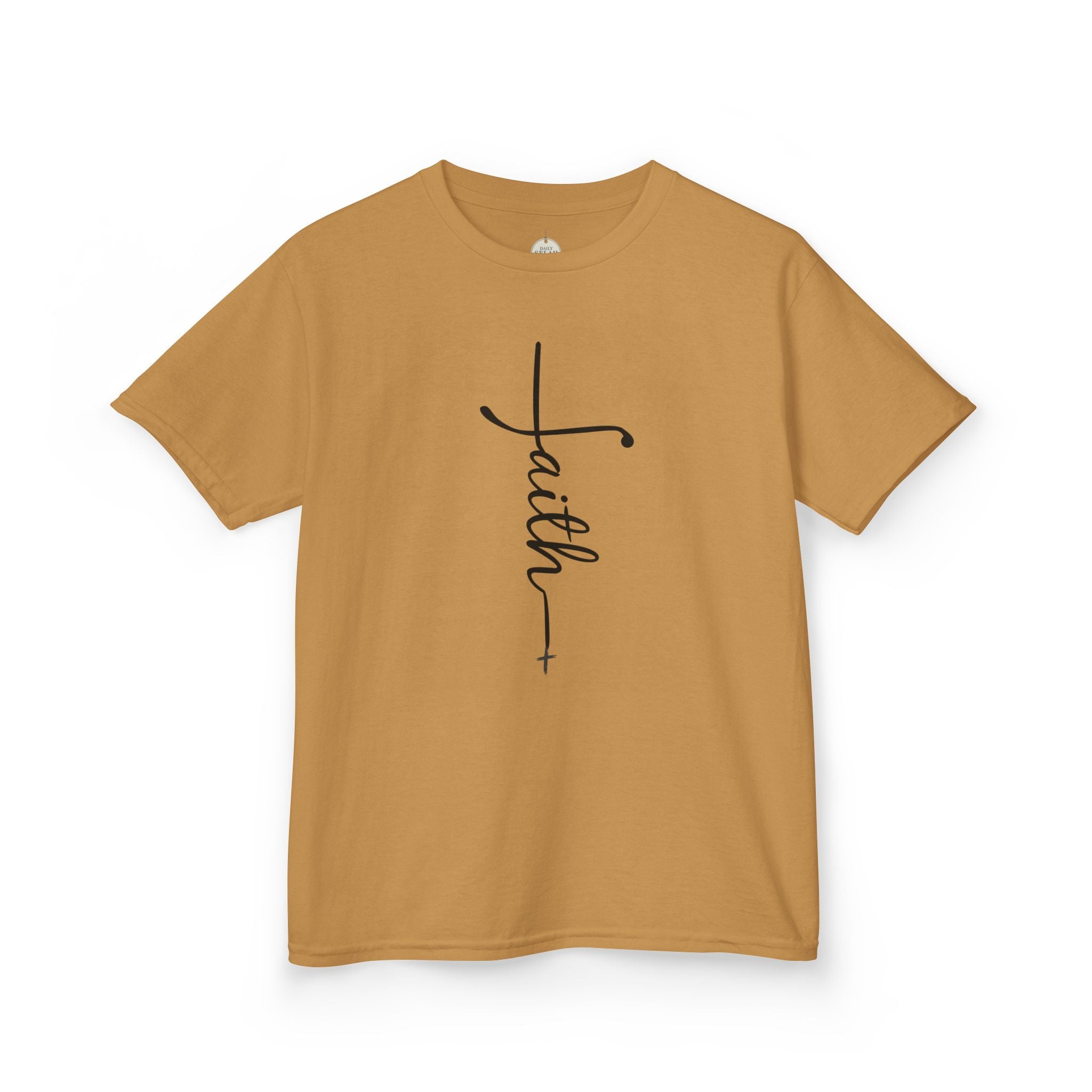 Kids Tee — Vertical "faith" Cross Script Graphic