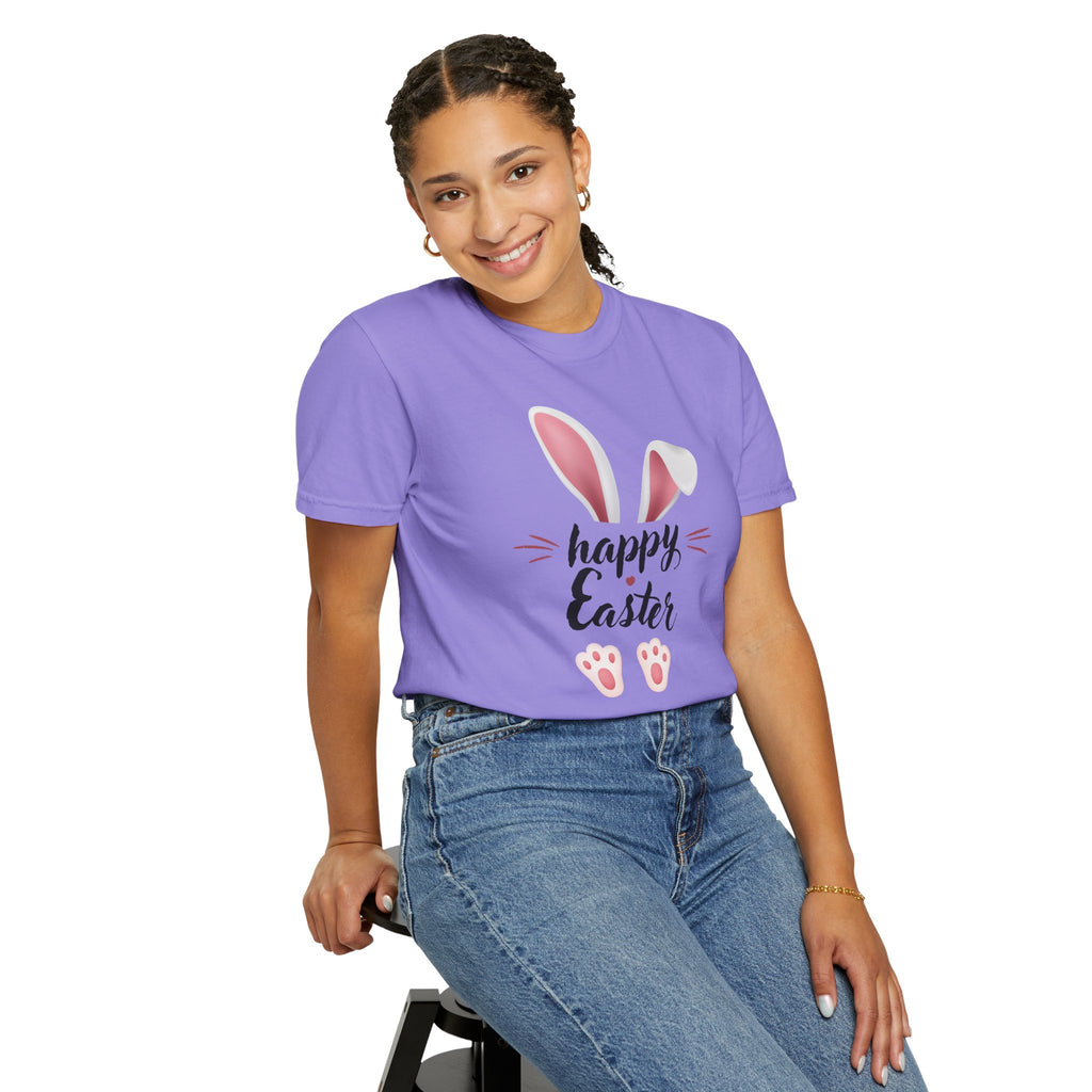 Easter Bunny Tee — "Happy Easter" Bunny Ears & Paws Graphic T-Shirt (Comfort Colors)