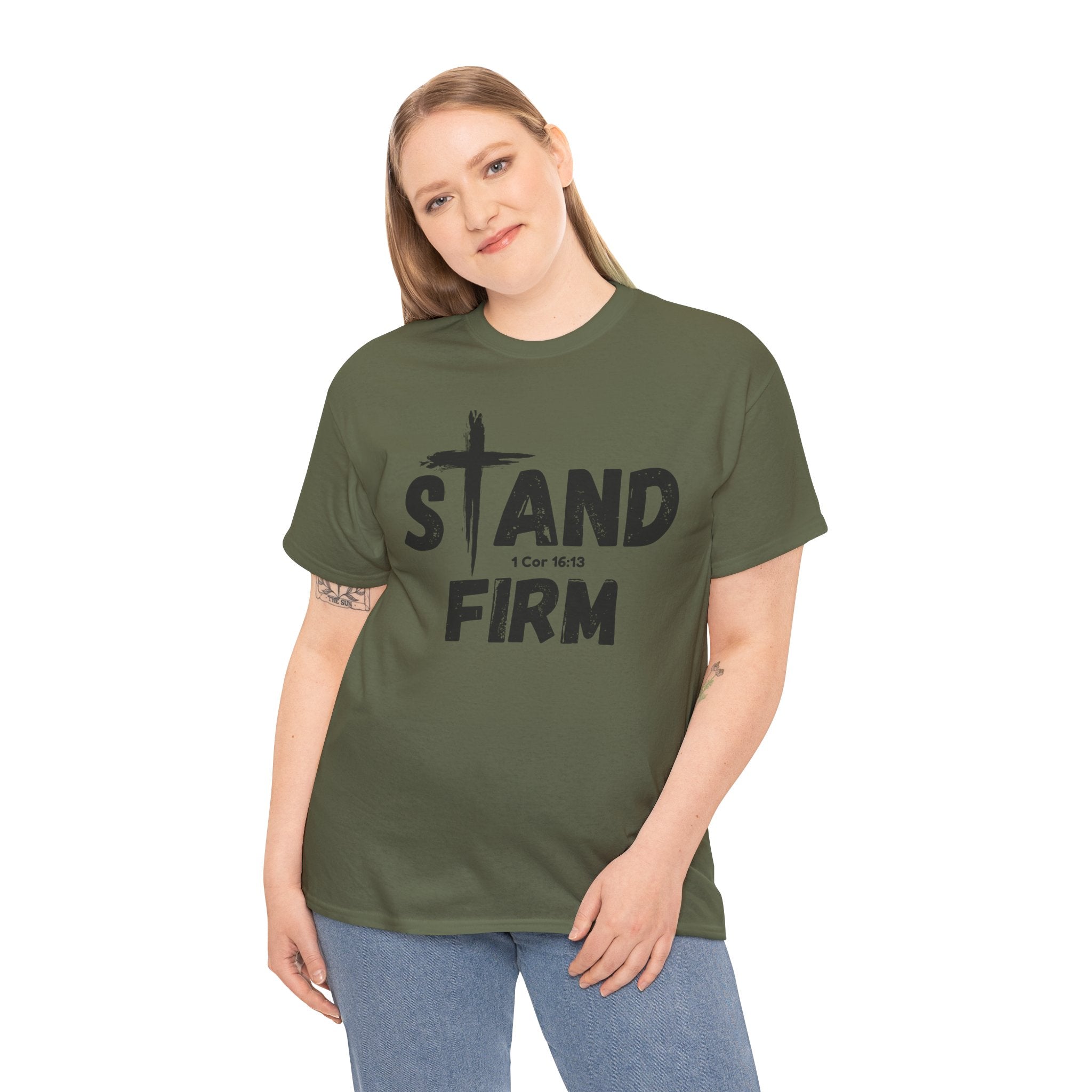 Stand Firm T-Shirt — Christian Faith Tee with Cross & 1 Cor 16:13 Inspirational Design