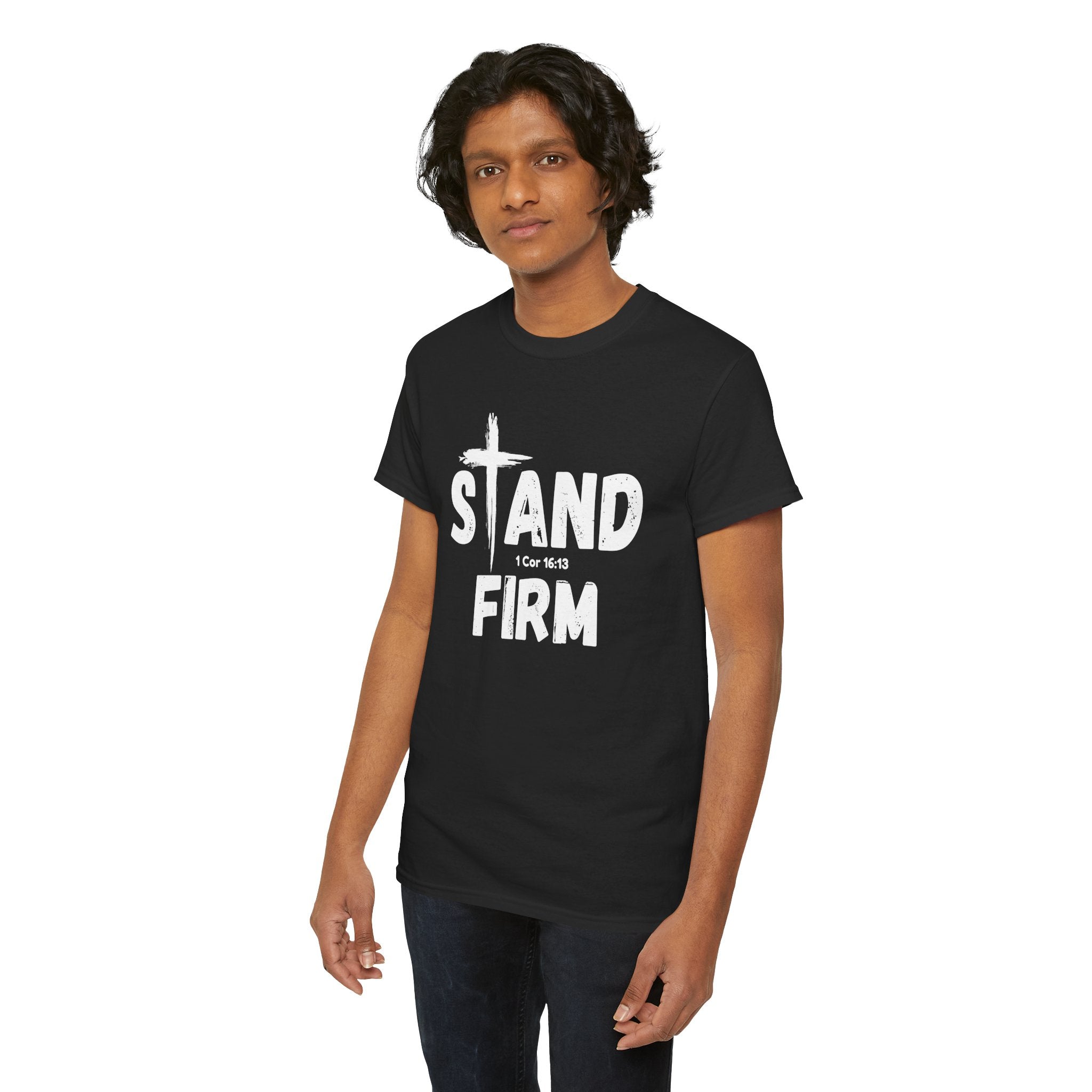 Stand Firm T-Shirt — Christian Faith Tee with Cross & 1 Cor 16:13 Inspirational Design