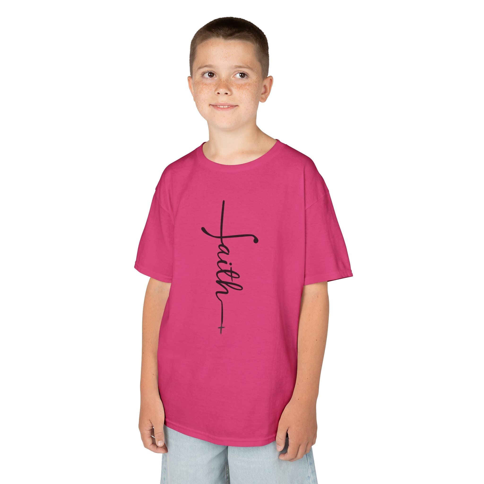 Kids Tee — Vertical "faith" Cross Script Graphic