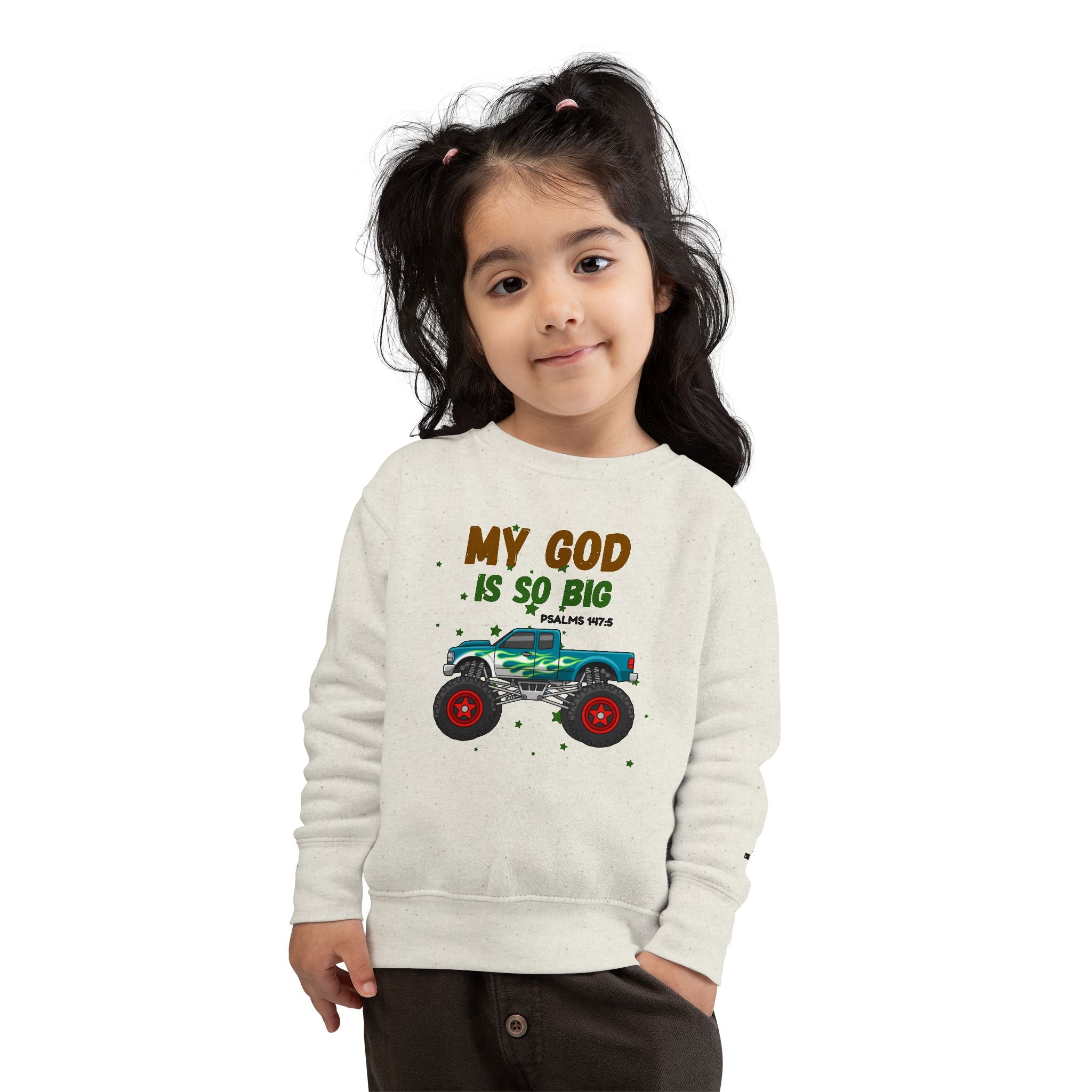 Toddler Sweatshirt — "My God Is So Big" Monster Truck Christian Kids Crewneck