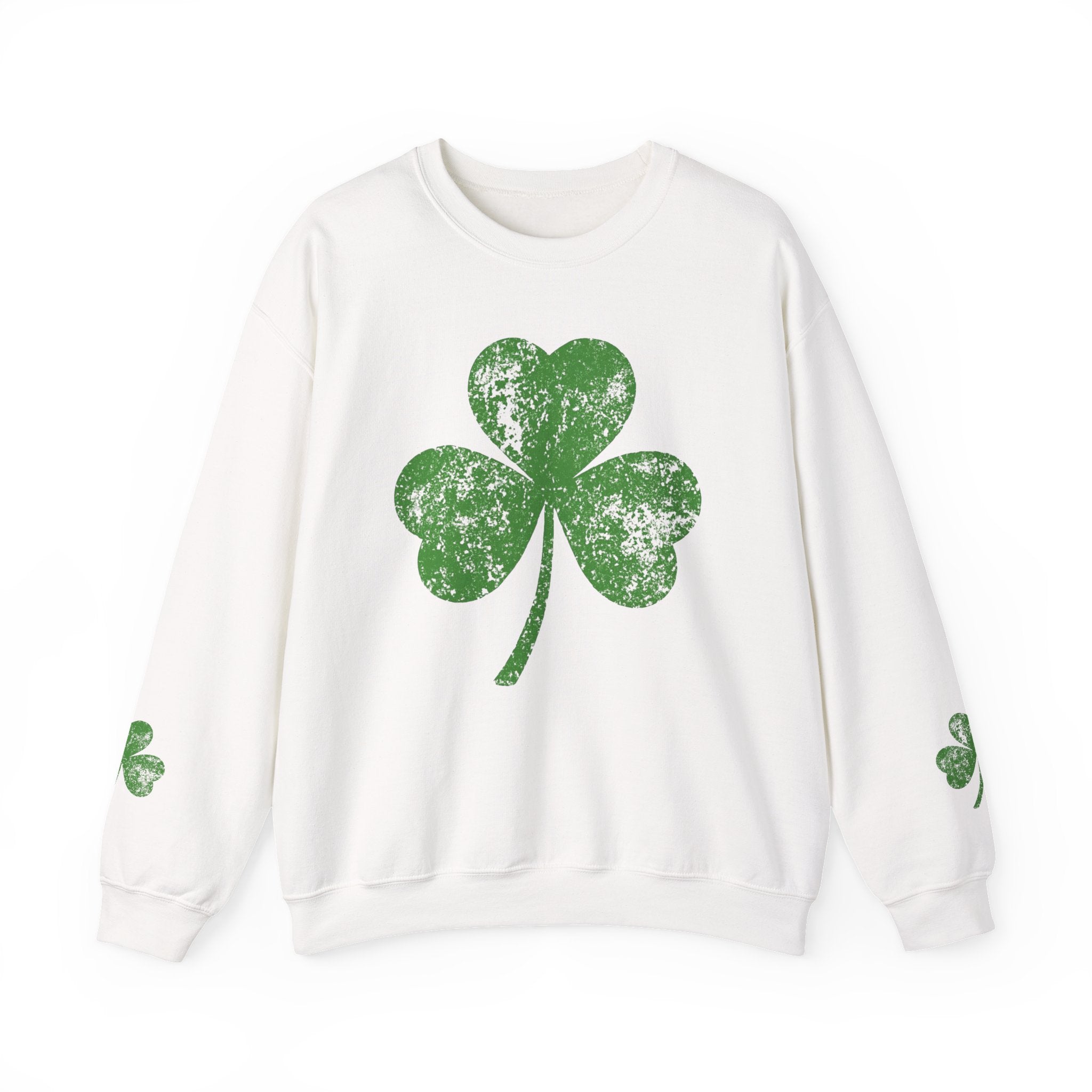 Shamrock Crewneck Sweatshirt – Distressed Green Clover St. Patrick’s Day Pullover