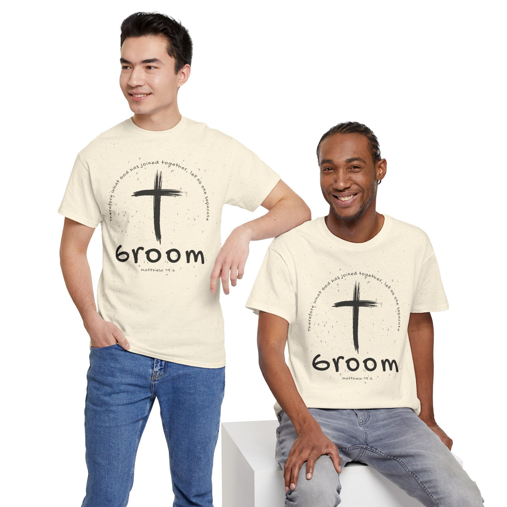 Groom Cross Tee — Christian Wedding Groom T-Shirt (Scripture Verse Design) - Christian - Matthew 19:6