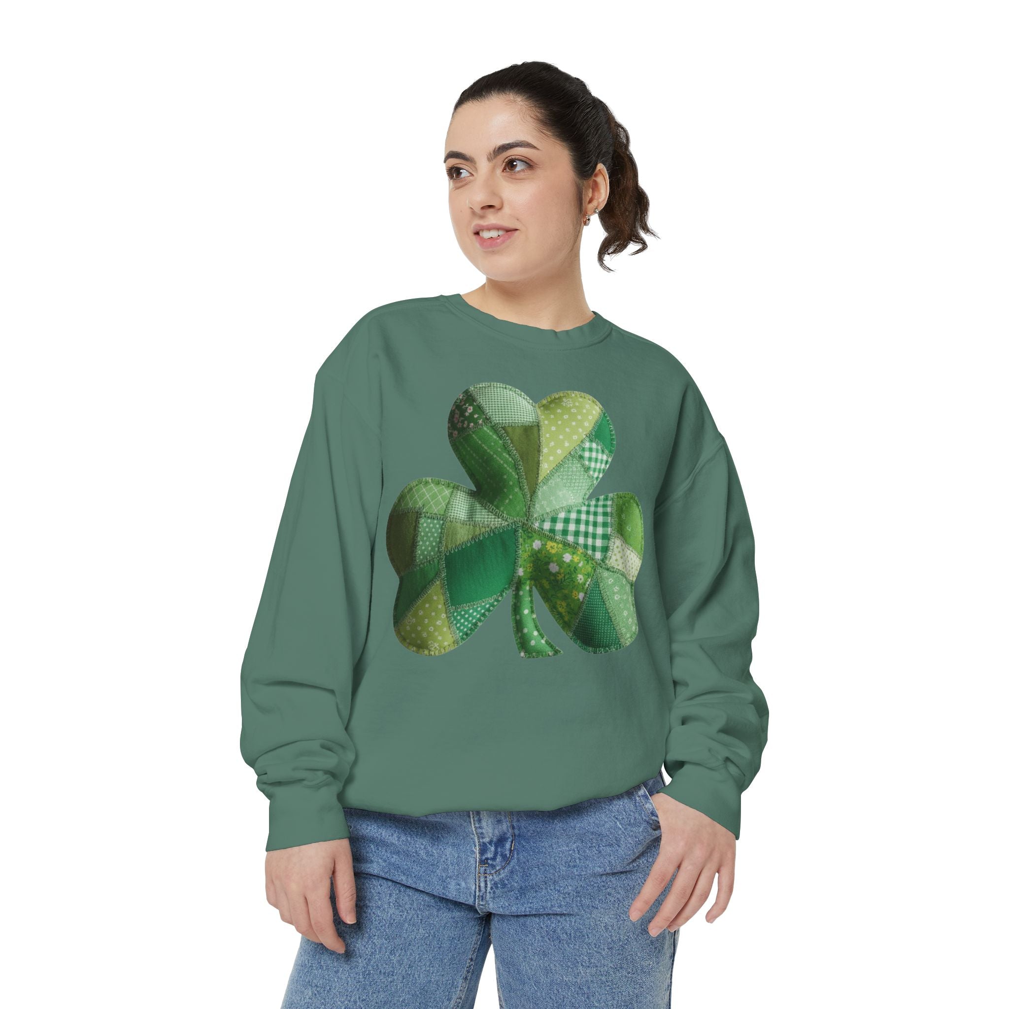 Shamrock Patchwork Sweatshirt — St. Patrick’s Day Green Clover Crewneck