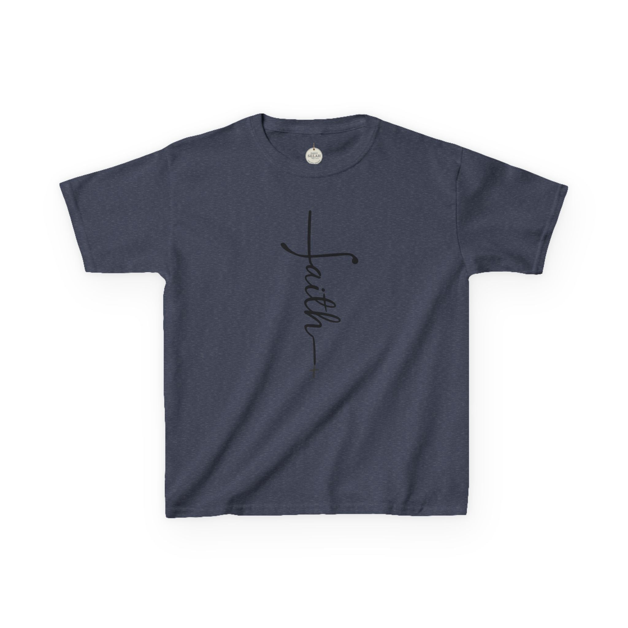 Kids Tee — Vertical "faith" Cross Script Graphic