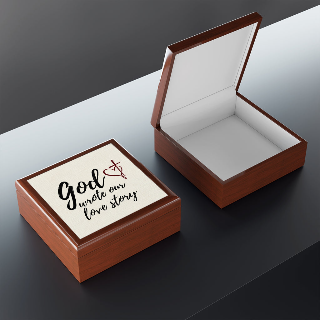 Jewelry Box — "God Wrote Our Love Story" Keepsake Box (Faith-Inspired Wedding or Anniversary Gift) - Personalized