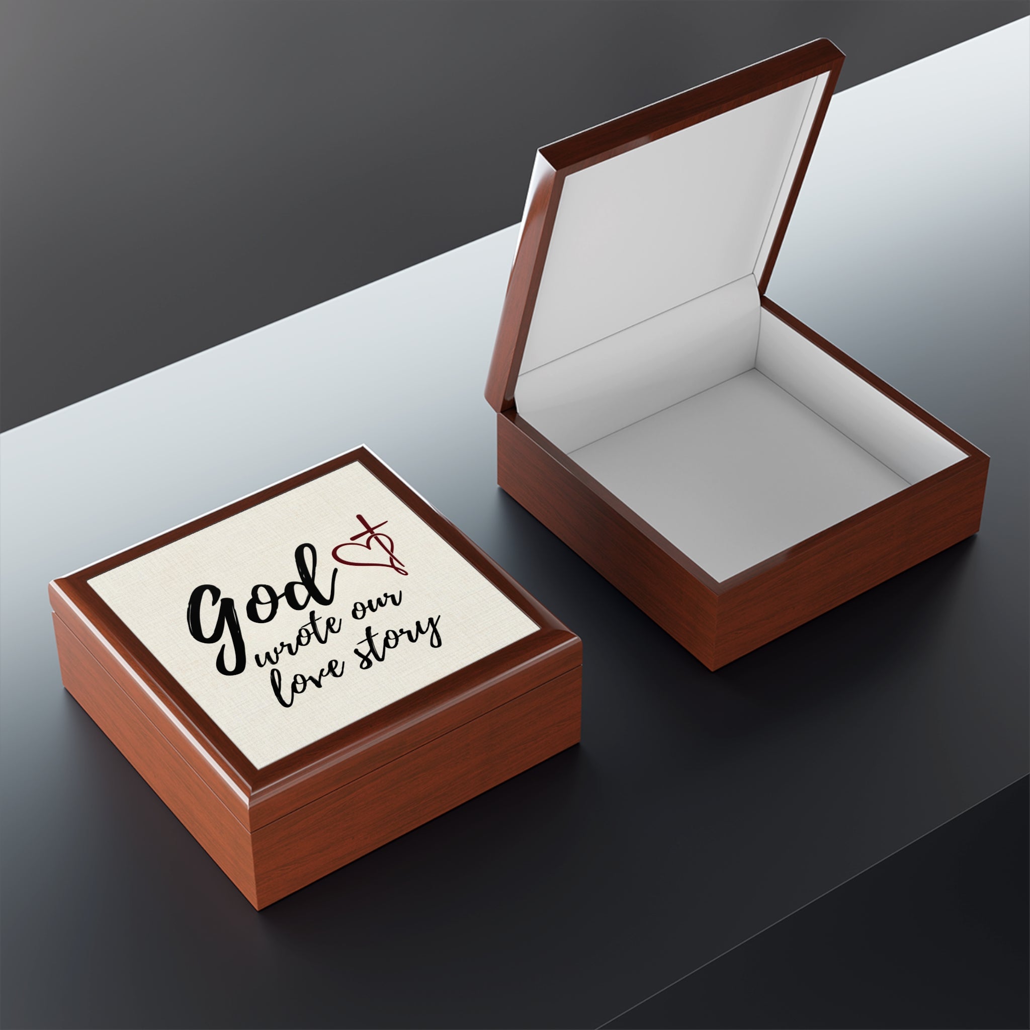 Jewelry Box — "God Wrote Our Love Story" Keepsake Box (Faith-Inspired Wedding or Anniversary Gift) - Personalized