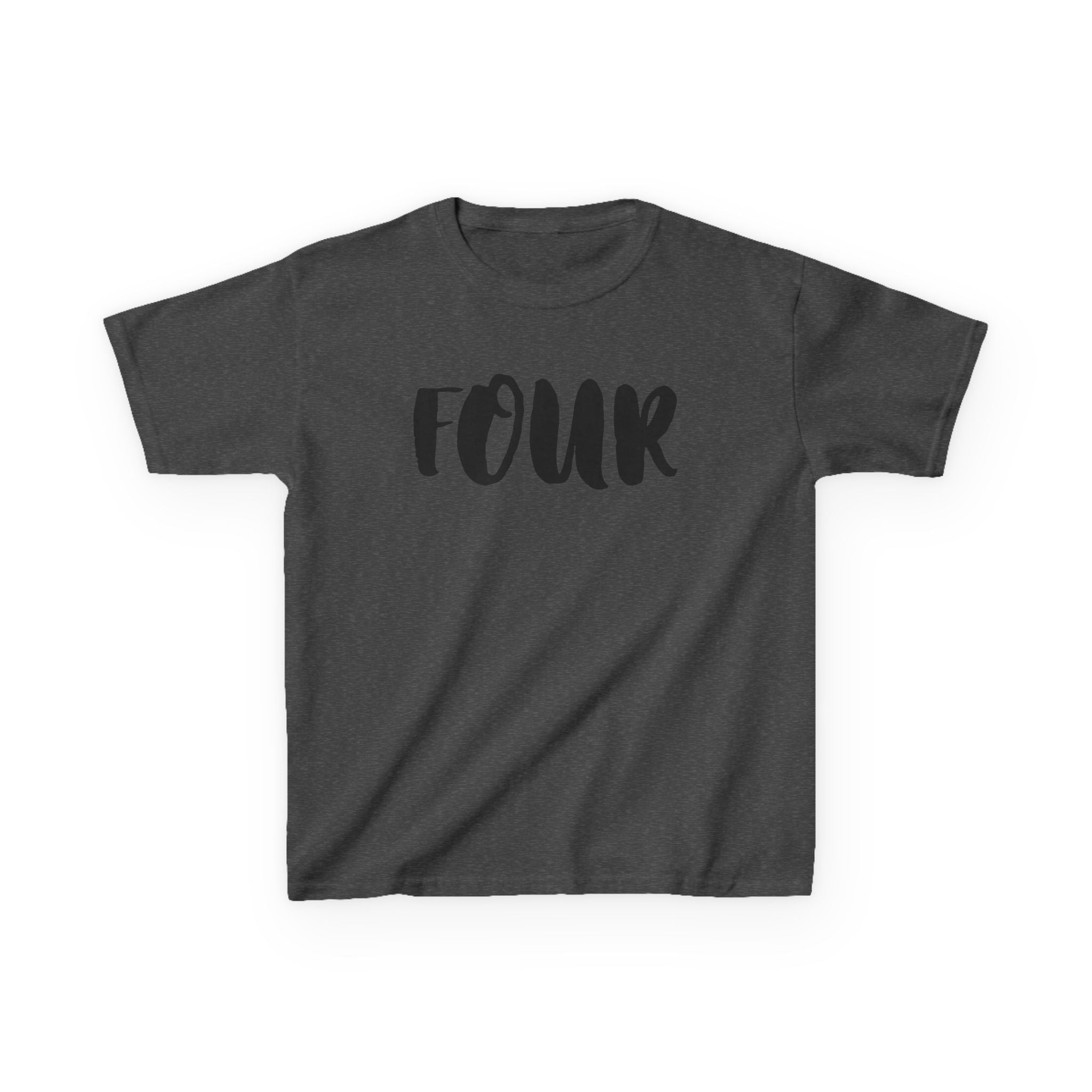 Kids 'Four' Birthday T‑Shirt — Fun Script Number Tee for 4-Year-Olds
