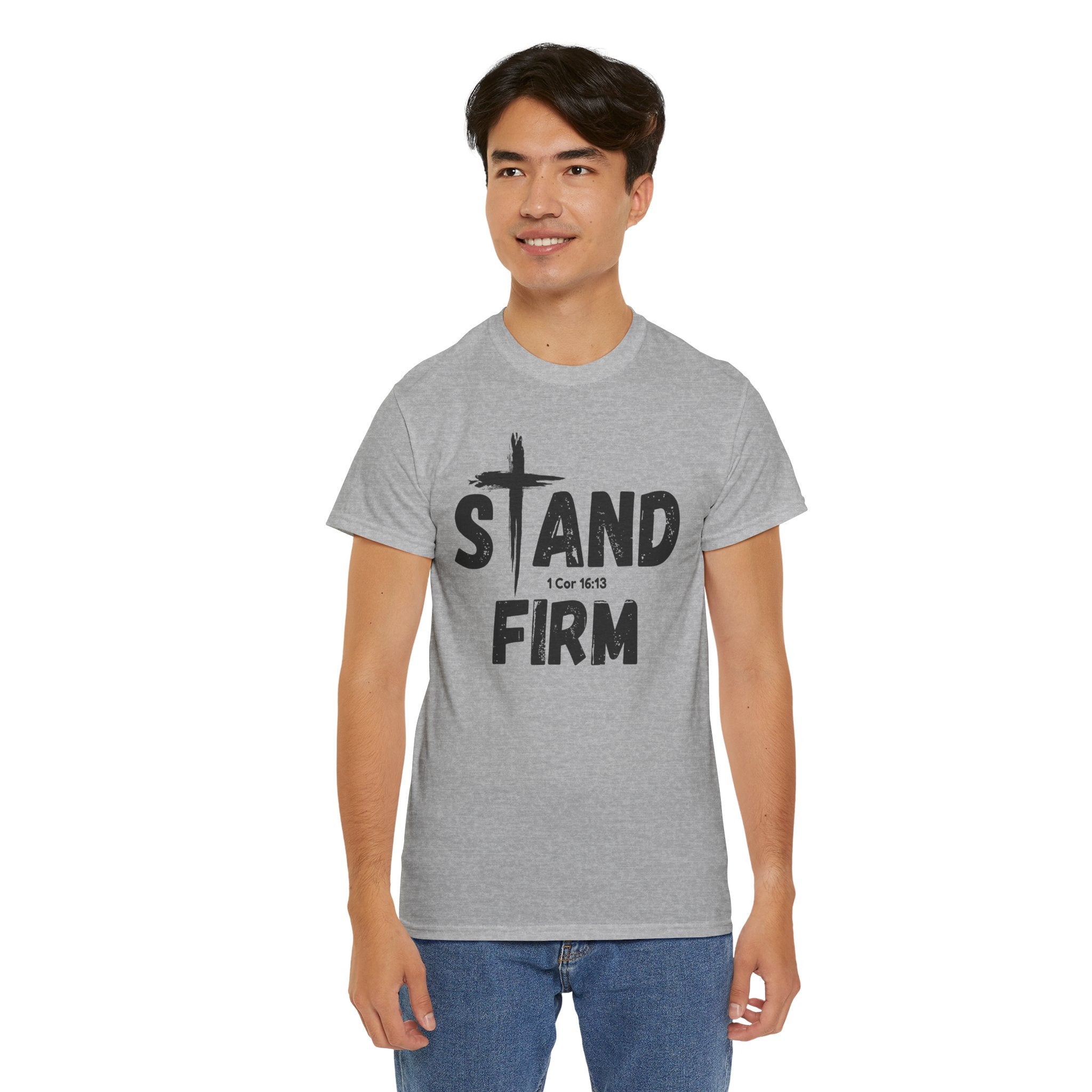 Stand Firm T-Shirt — Christian Faith Tee with Cross & 1 Cor 16:13 Inspirational Design