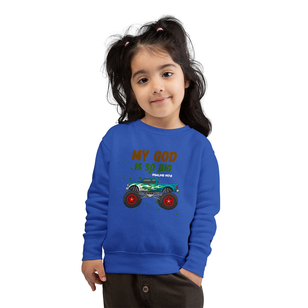 Toddler Sweatshirt — "My God Is So Big" Monster Truck Christian Kids Crewneck