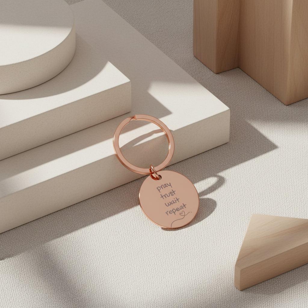 Pray, Trust, Wait, Repeat, Proverbs 3:5-6 Stainless Steel Round Keychain — "Pray, Trust, Repeat" Inspirational Keyring