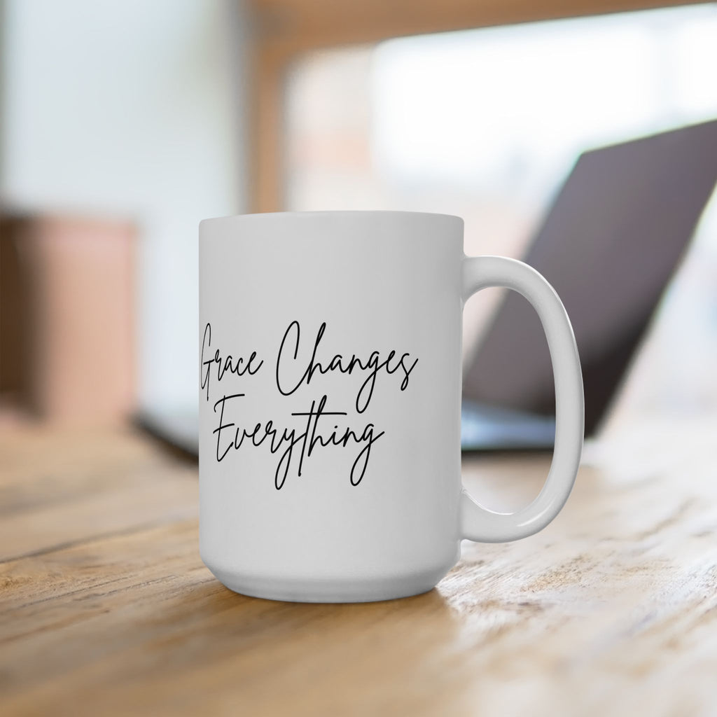 Grace Changes Everything Ceramic Mug — Faith Inspirational Script Coffee Cup (11oz, 15oz)