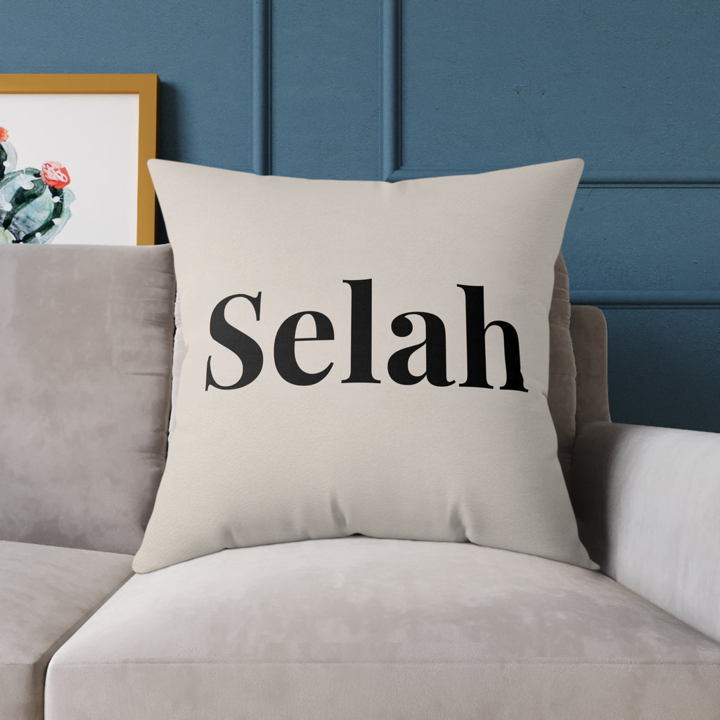 Selah Decorative Pillow - Minimalist Faith Inspired Square Canvas Accent Cushion