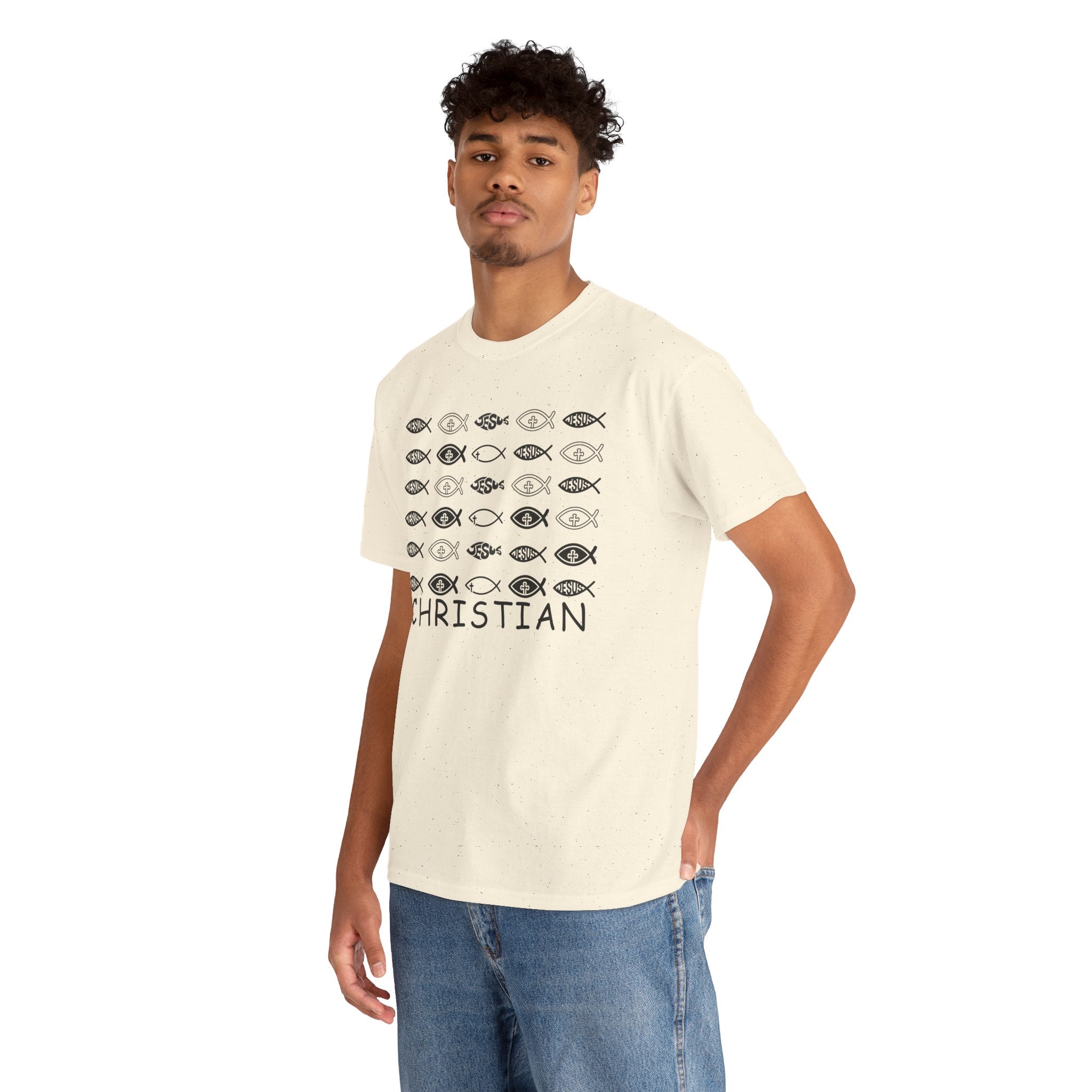 Christian Fish Pattern T‑Shirt — Ichthys Faith Tee - JESUS FISH