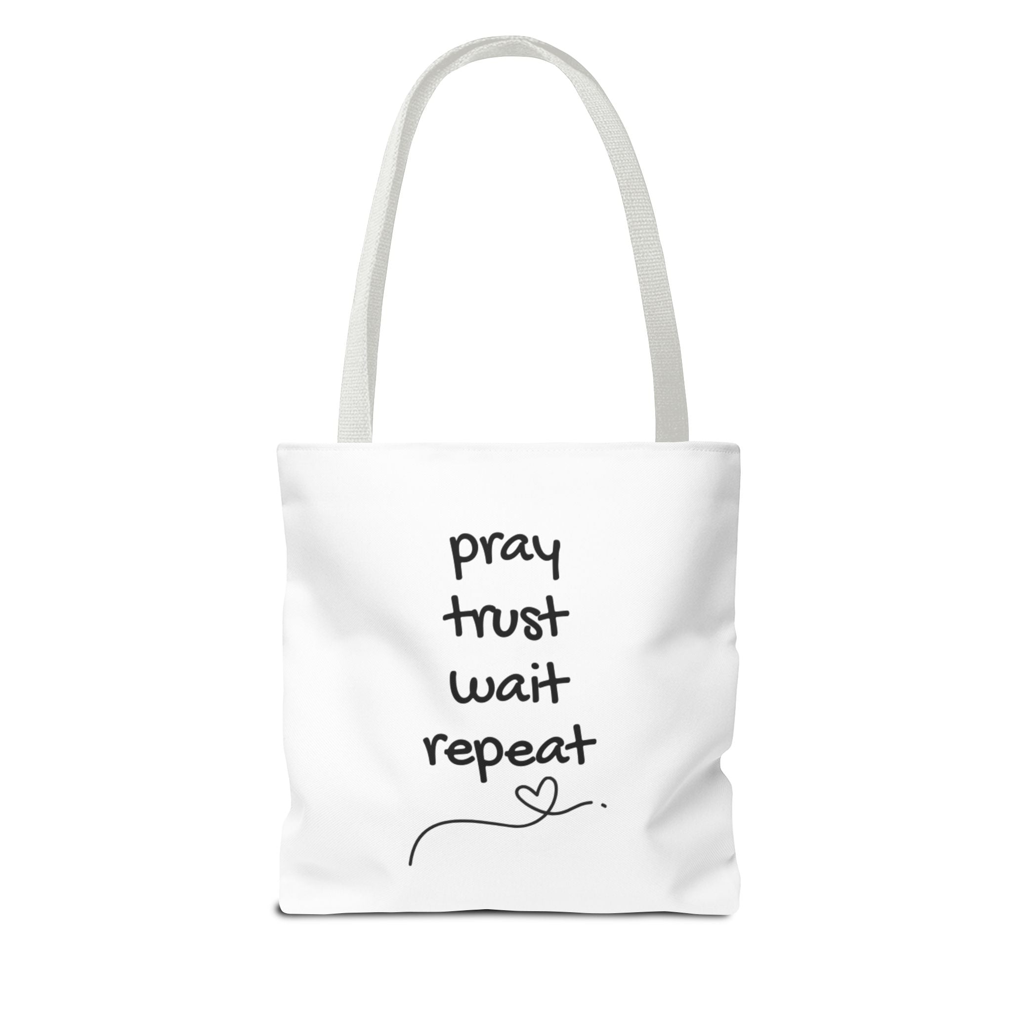 Pray Trust Wait Repeat Tote Bag — Inspirational Faith Canvas Tote