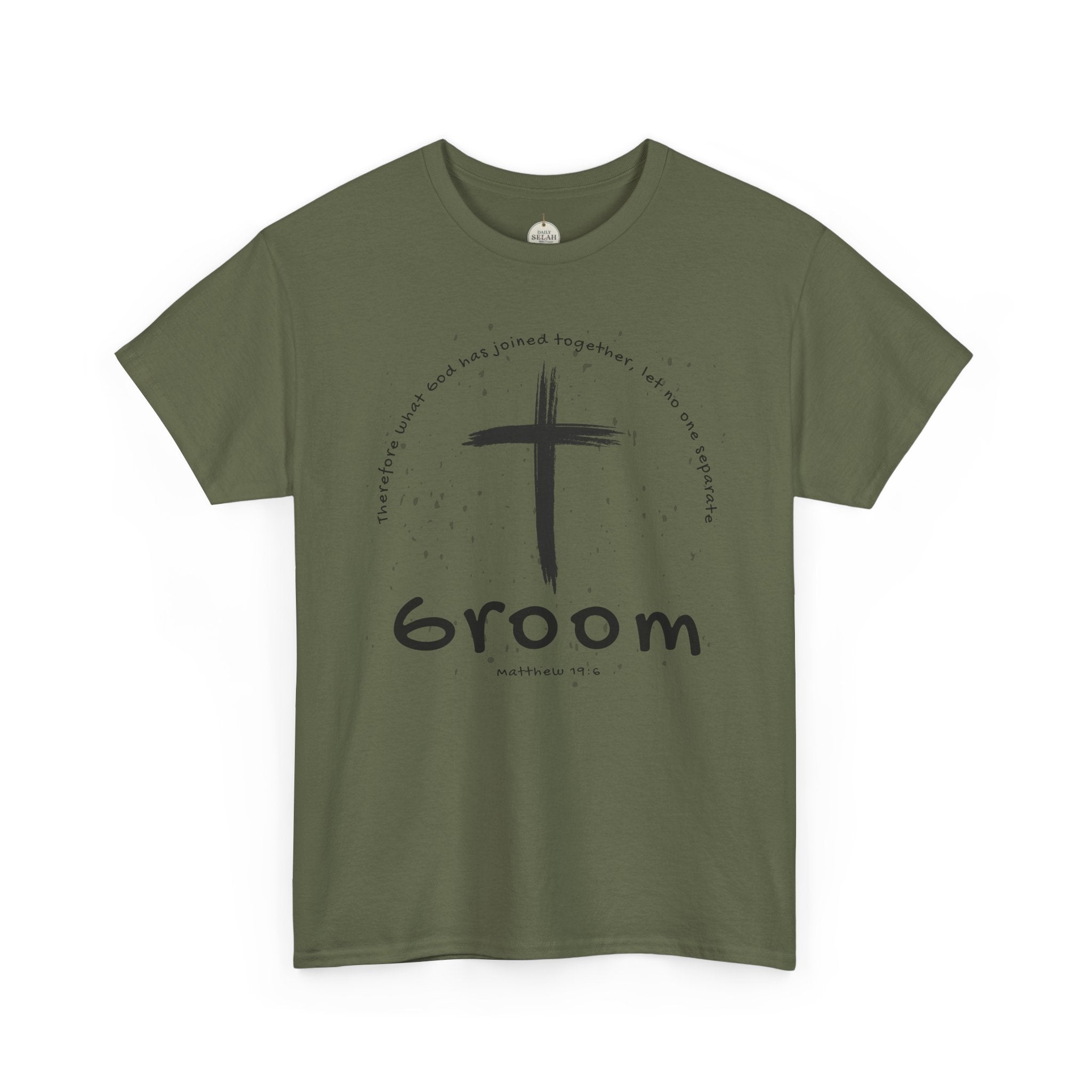 Groom Cross Tee — Christian Wedding Groom T-Shirt (Scripture Verse Design) - Christian - Matthew 19:6
