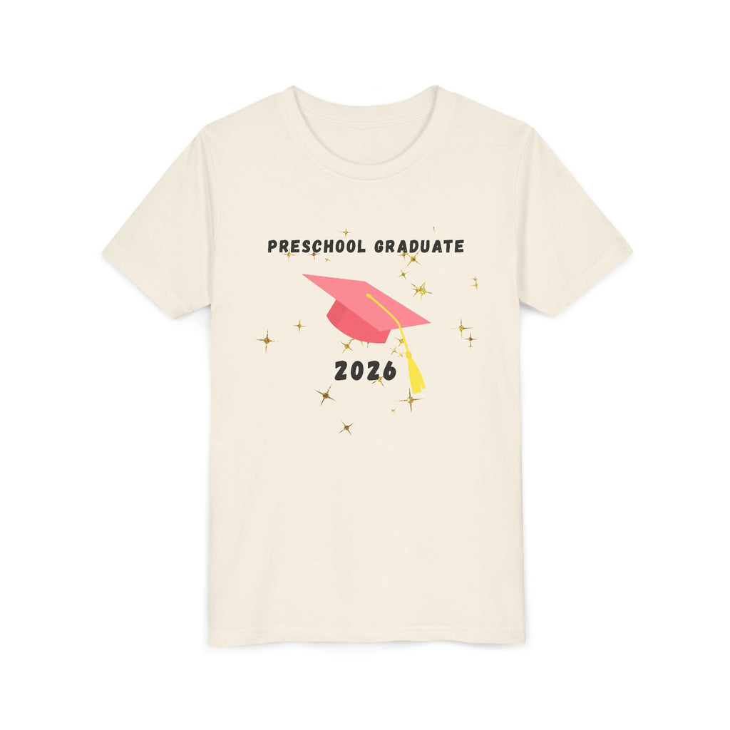 Preschool Graduate 2026 Youth Tee — Pink Graduation Cap Kids Shirt