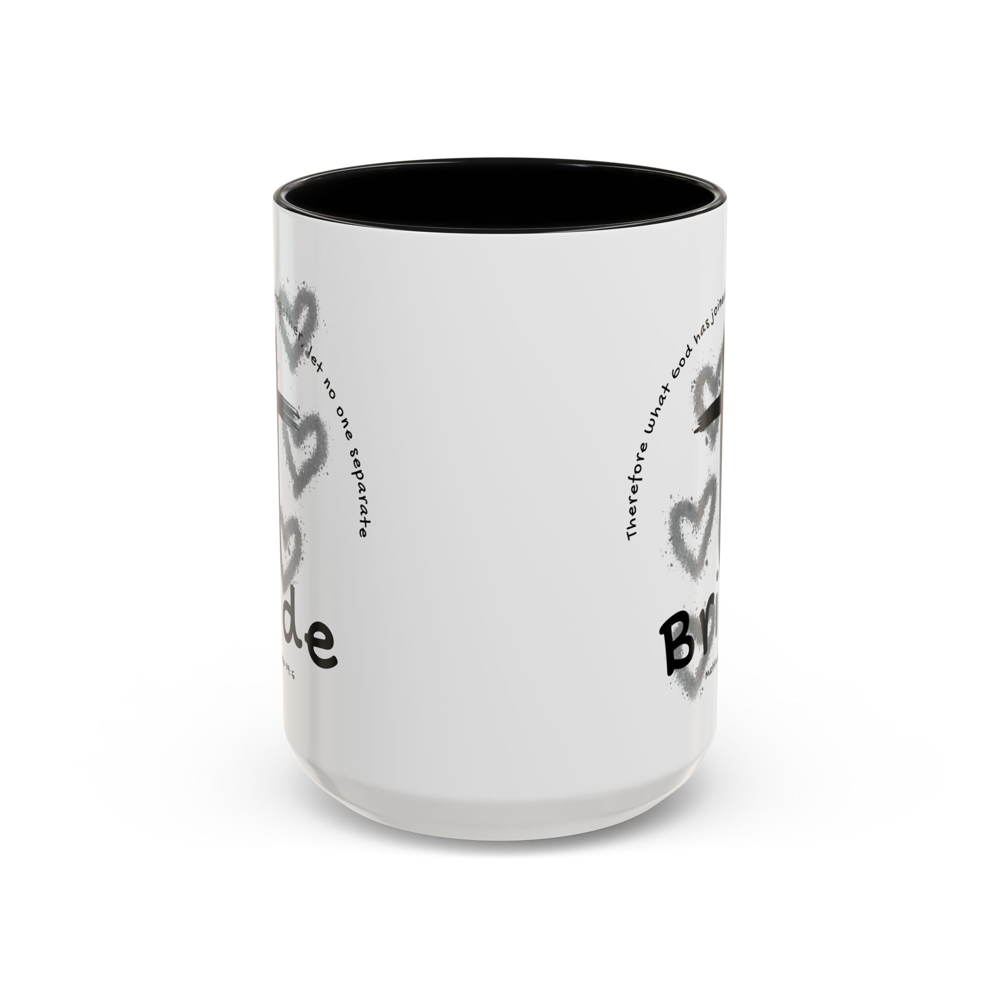Bride Coffee Mug — Christian Cross & Hearts Accent Mug (Matthew 19:6)