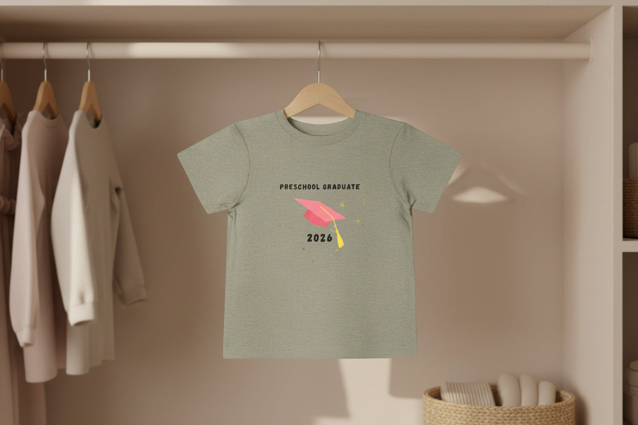 Preschool Graduate 2026 Toddler Tee — Pink Graduation Cap Shirt