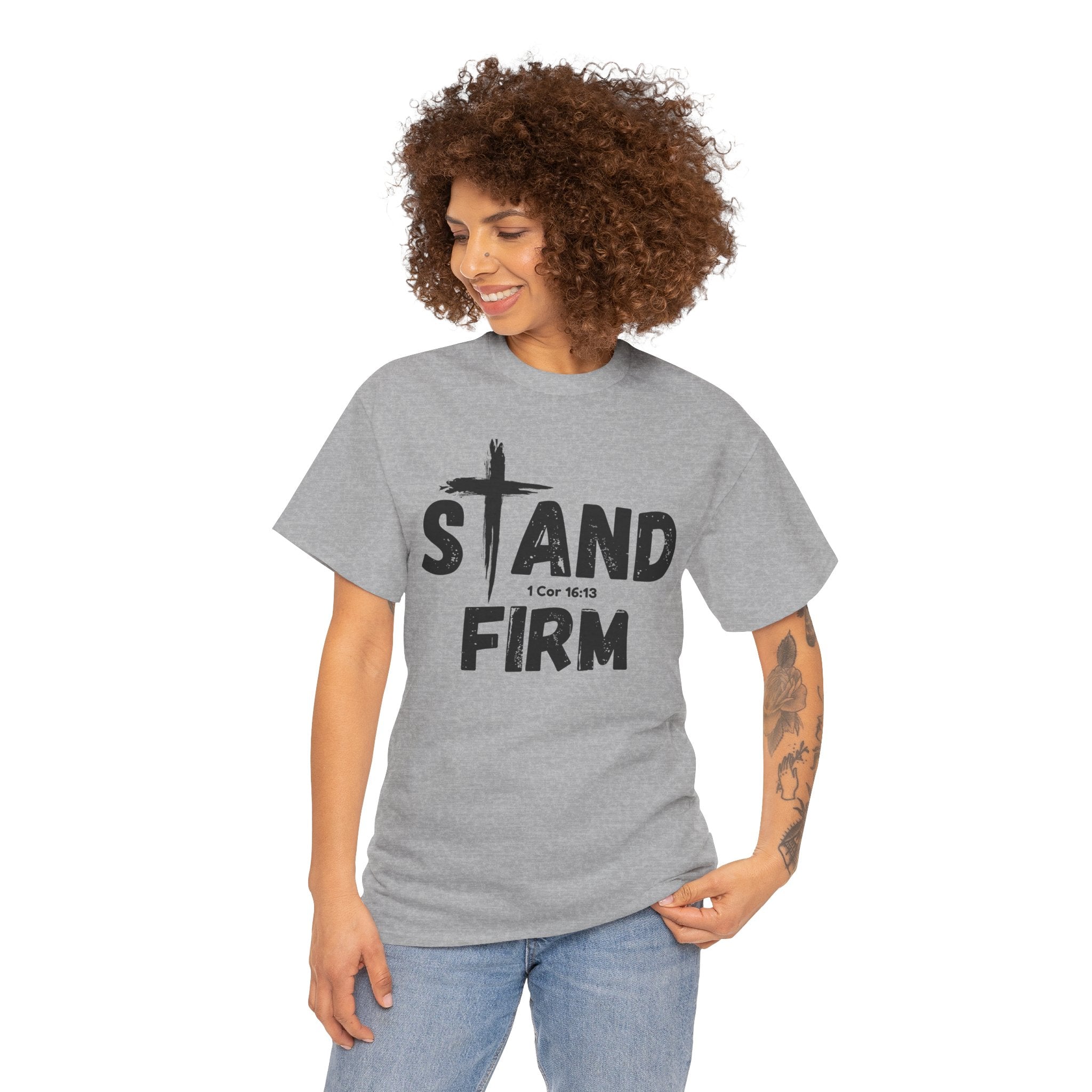 Stand Firm T-Shirt — Christian Faith Tee with Cross & 1 Cor 16:13 Inspirational Design