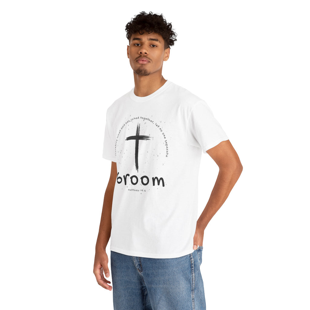 Groom Cross Tee — Christian Wedding Groom T-Shirt (Scripture Verse Design) - Christian - Matthew 19:6