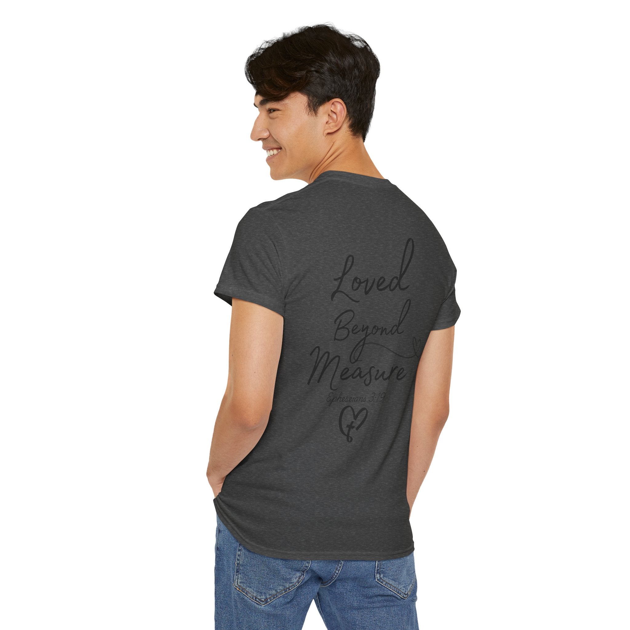 Loved Beyond Measure Tee — Christian Faith Heart Cross T-Shirt (Ephesians 3:18)