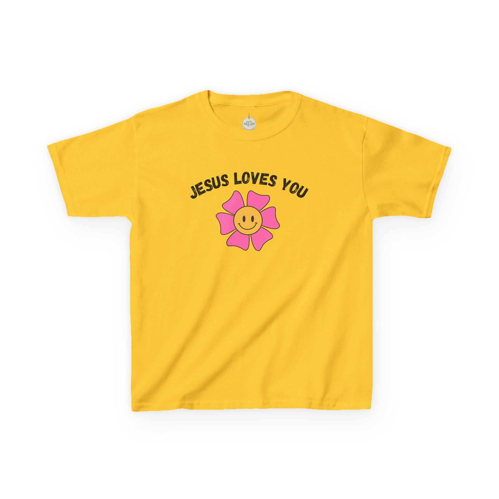 Kids T-Shirt — "Jesus Loves You" Smiley Flower Christian Tee