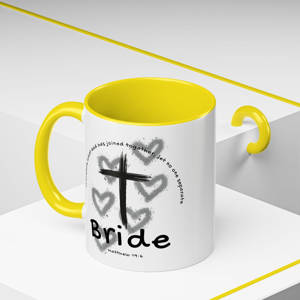 Bride Coffee Mug — Christian Cross & Hearts Accent Mug (Matthew 19:6)