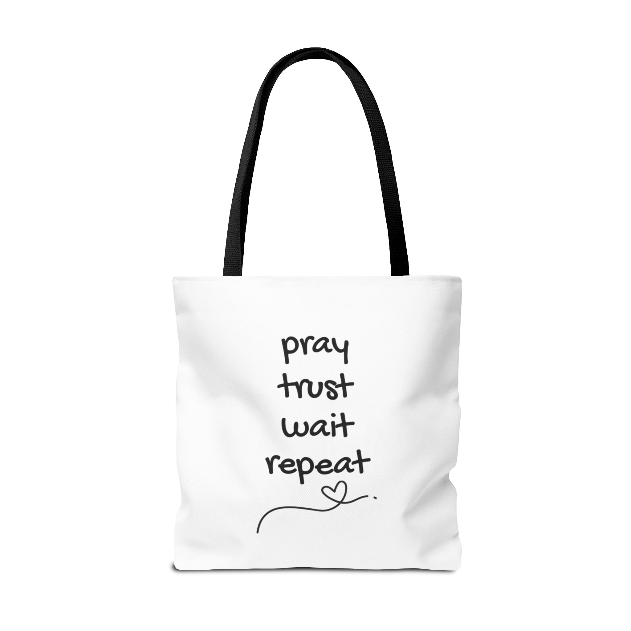 Pray Trust Wait Repeat Tote Bag — Inspirational Faith Canvas Tote