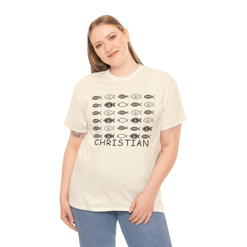 Christian Fish Pattern T‑Shirt — Ichthys Faith Tee - JESUS FISH