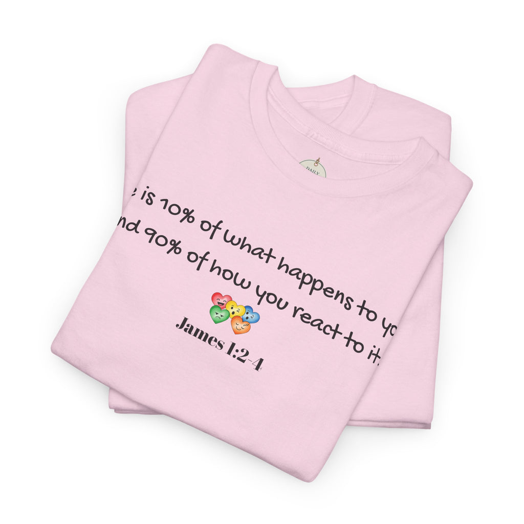 Bible Verse T‑Shirt – "Life is 10% of what happens to you" James 1:2-1 Inspirational Tee
