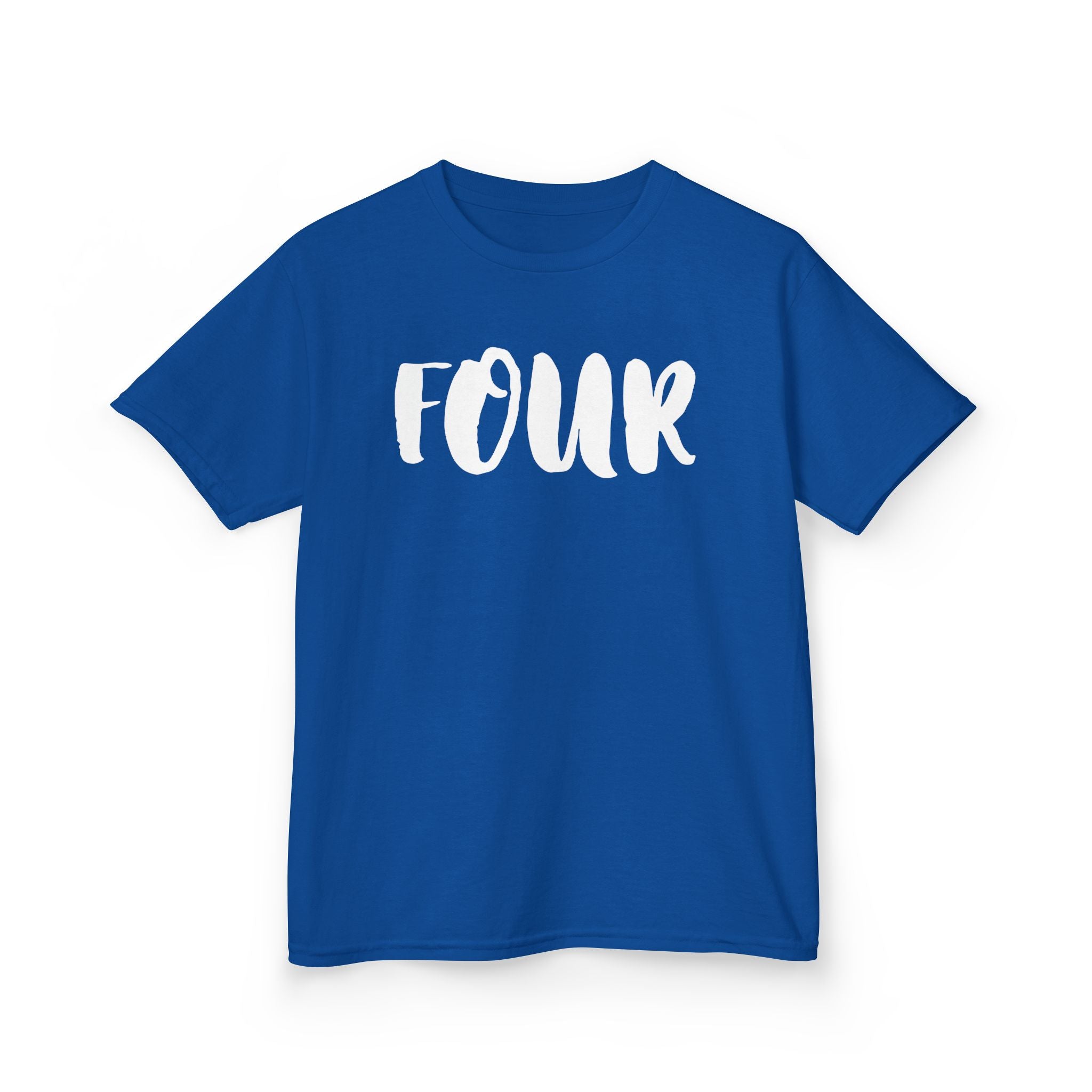 Kids 'Four' Birthday T‑Shirt — Fun Script Number Tee for 4-Year-Olds