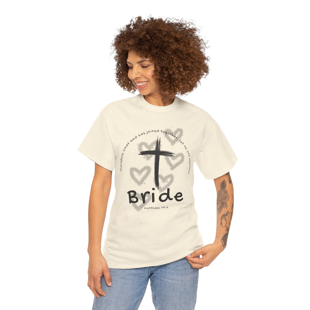 Bride T-Shirt — Christian Cross & Hearts Bridal Faith Tee - Christian - Matthew 19:6