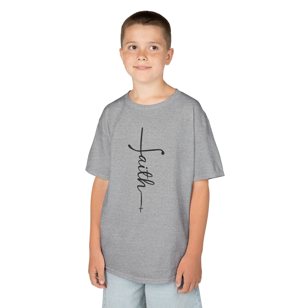 Kids Tee — Vertical "faith" Cross Script Graphic