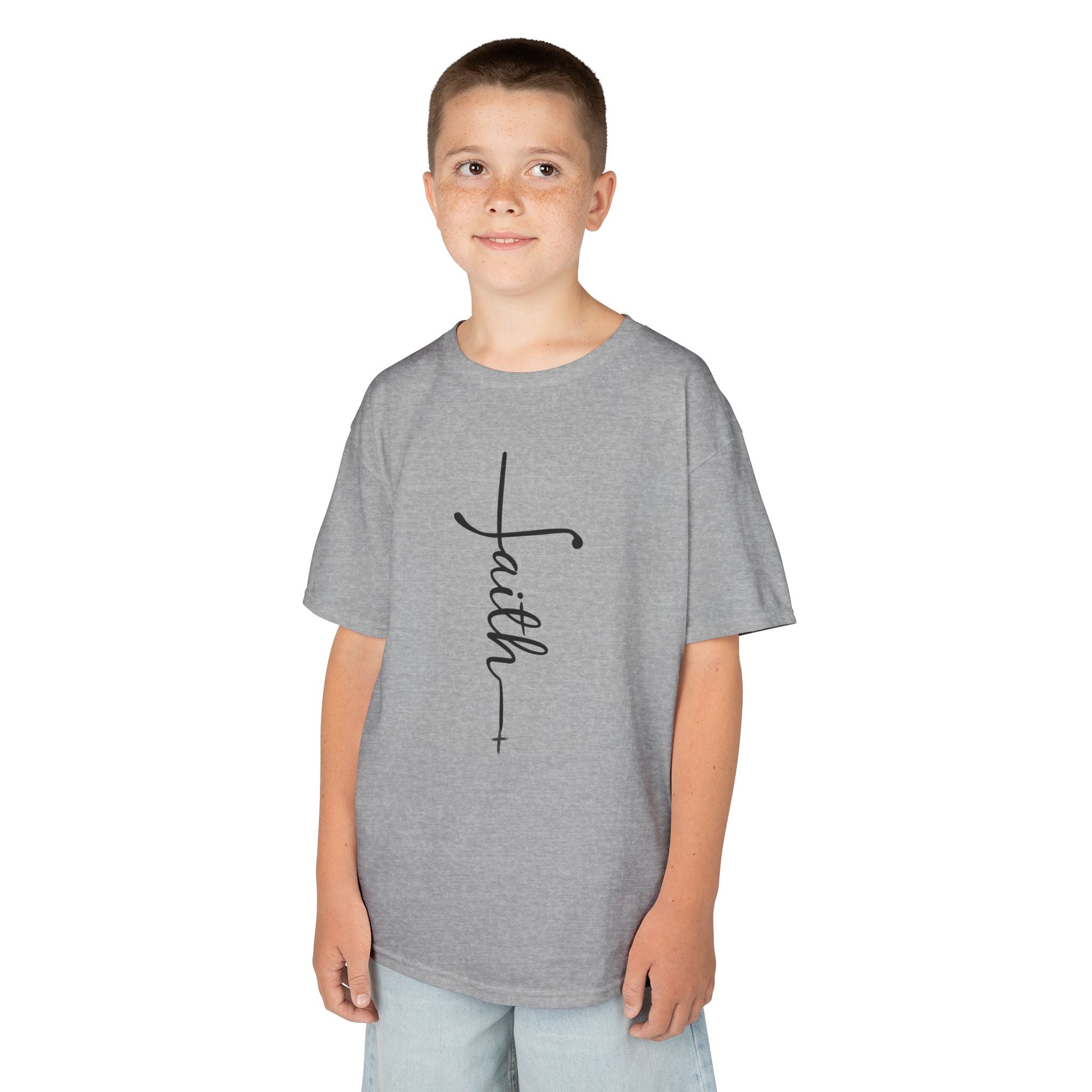 Kids Tee — Vertical "faith" Cross Script Graphic