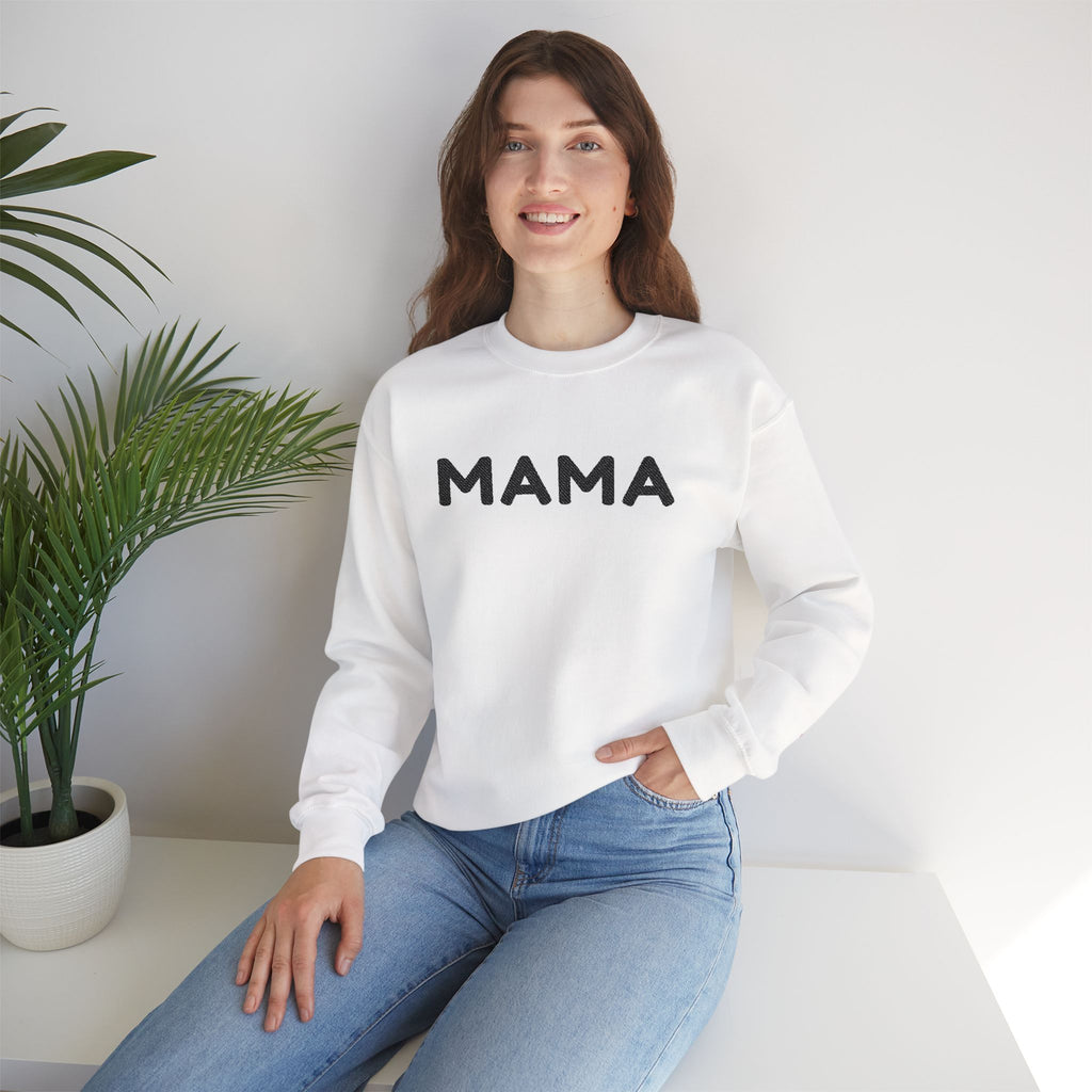 Embroidered - Personalized - Mama Crewneck Sweatshirt — Cozy Mother's Day Pullover with Heart Sleeve Detail