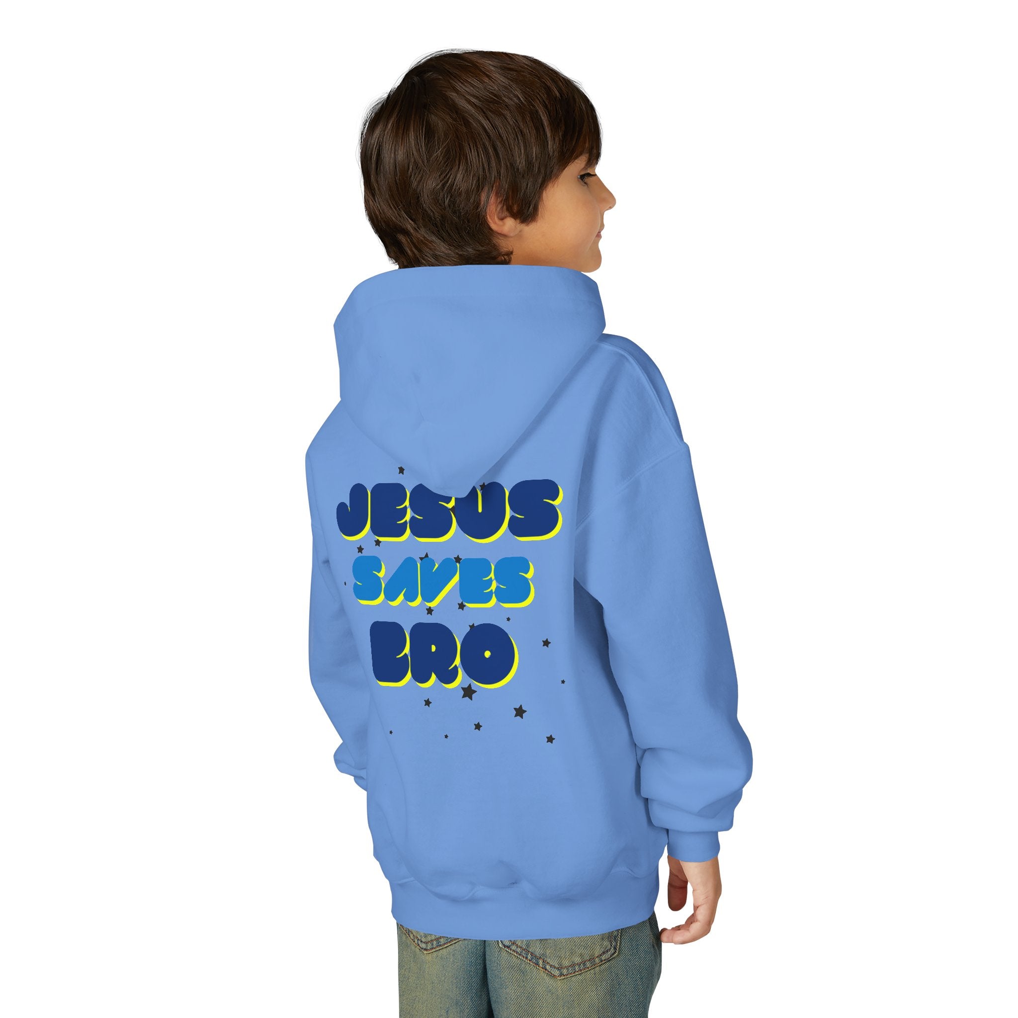 Youth Hoodie — "Jesus Saves Bro" Christian Graphic Pullover