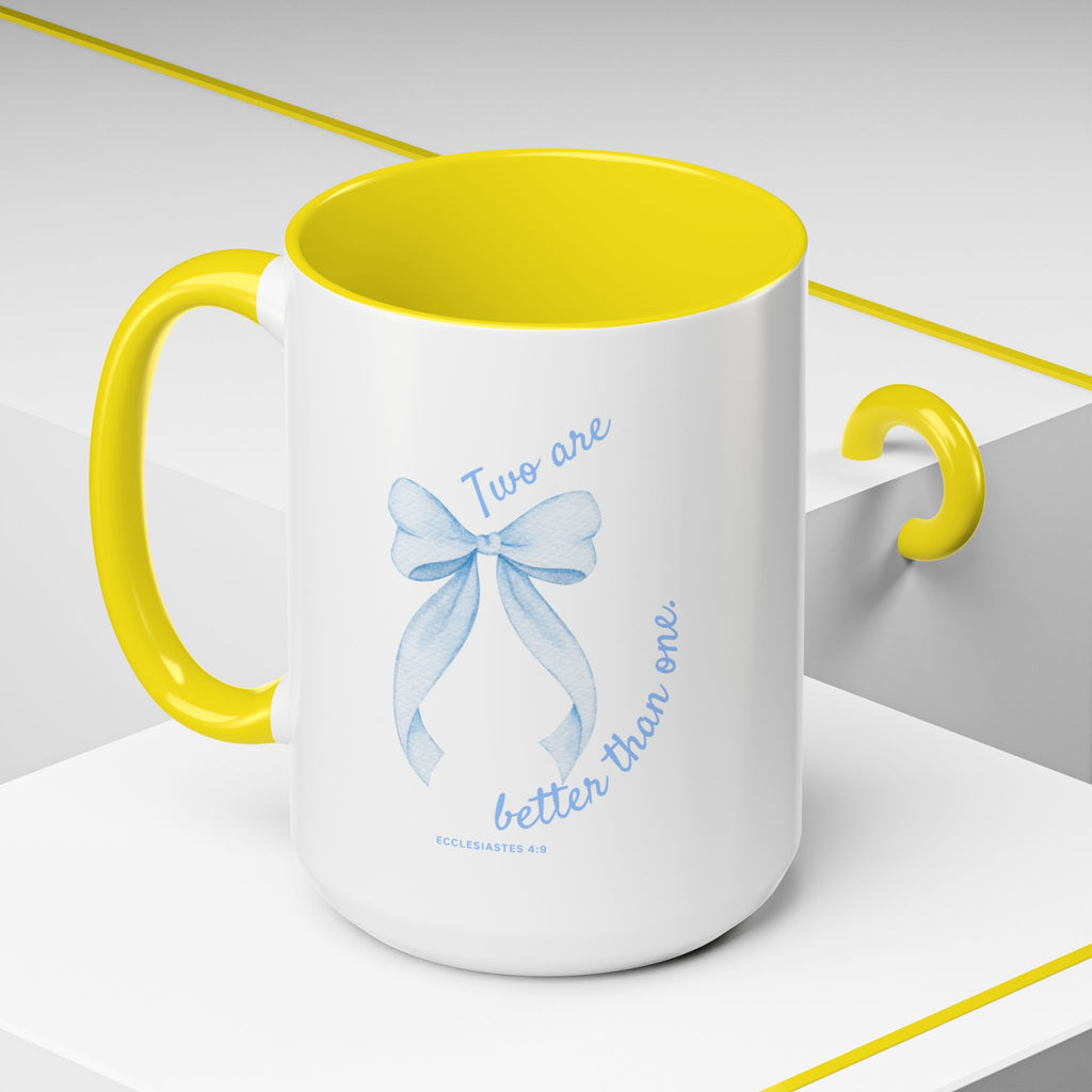 Accent Coffee Mug - "Two are better than one" Blue Ribbon Ceramic Mug Christian Wedding