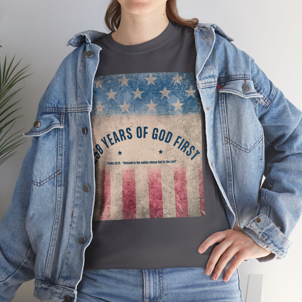 God First 250 Years Vintage American Flag  and Patriotic T-Shirt