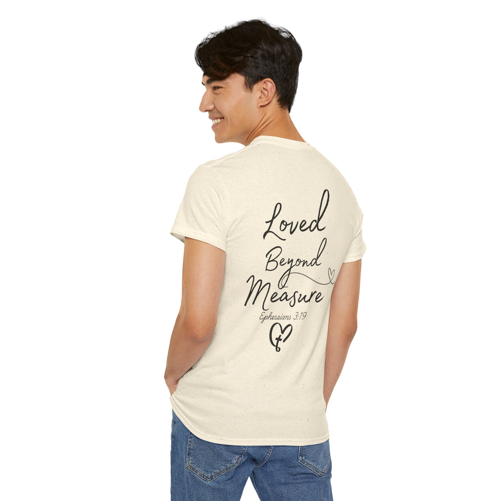 Loved Beyond Measure Tee — Christian Faith Heart Cross T-Shirt (Ephesians 3:18)