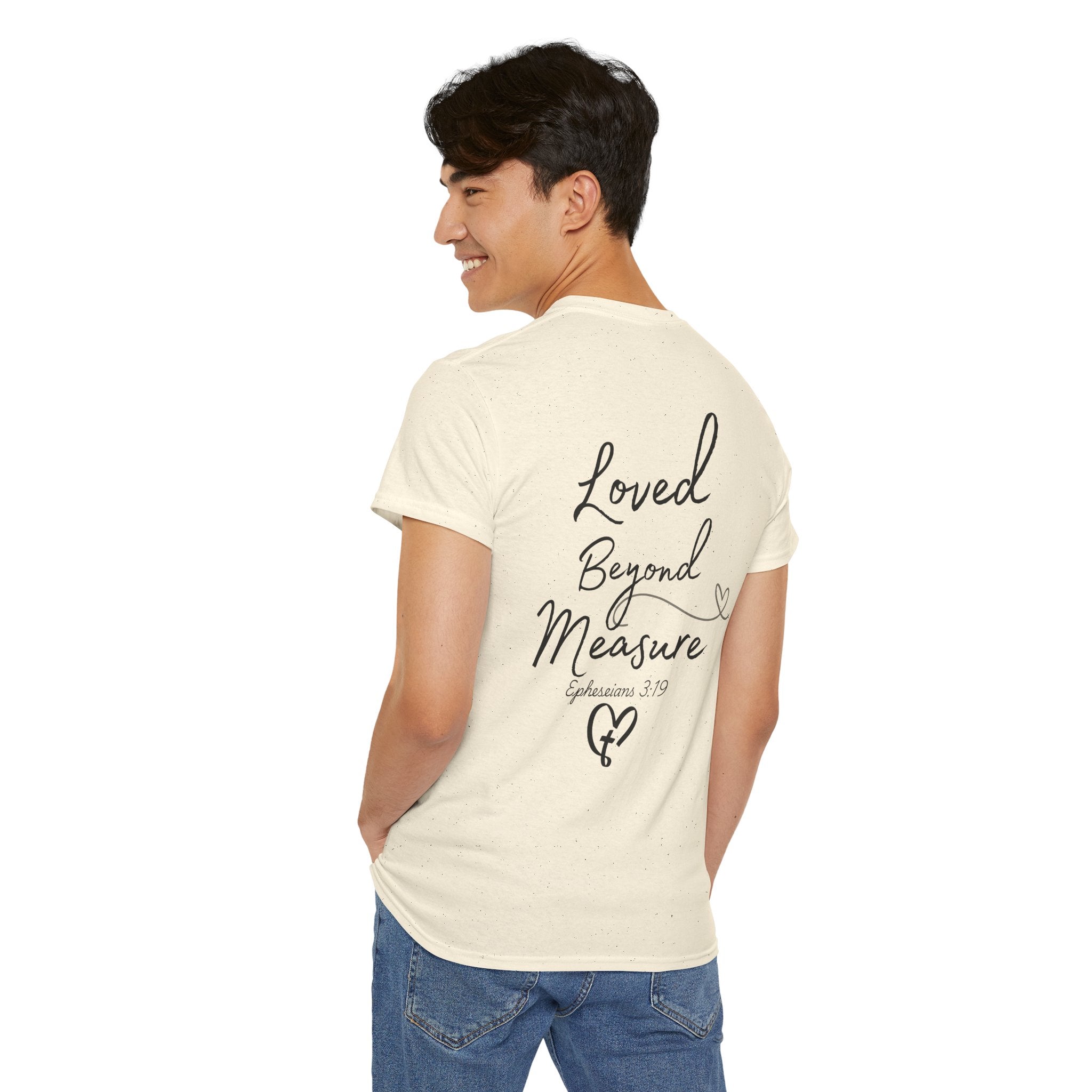 Loved Beyond Measure Tee — Christian Faith Heart Cross T-Shirt (Ephesians 3:18)