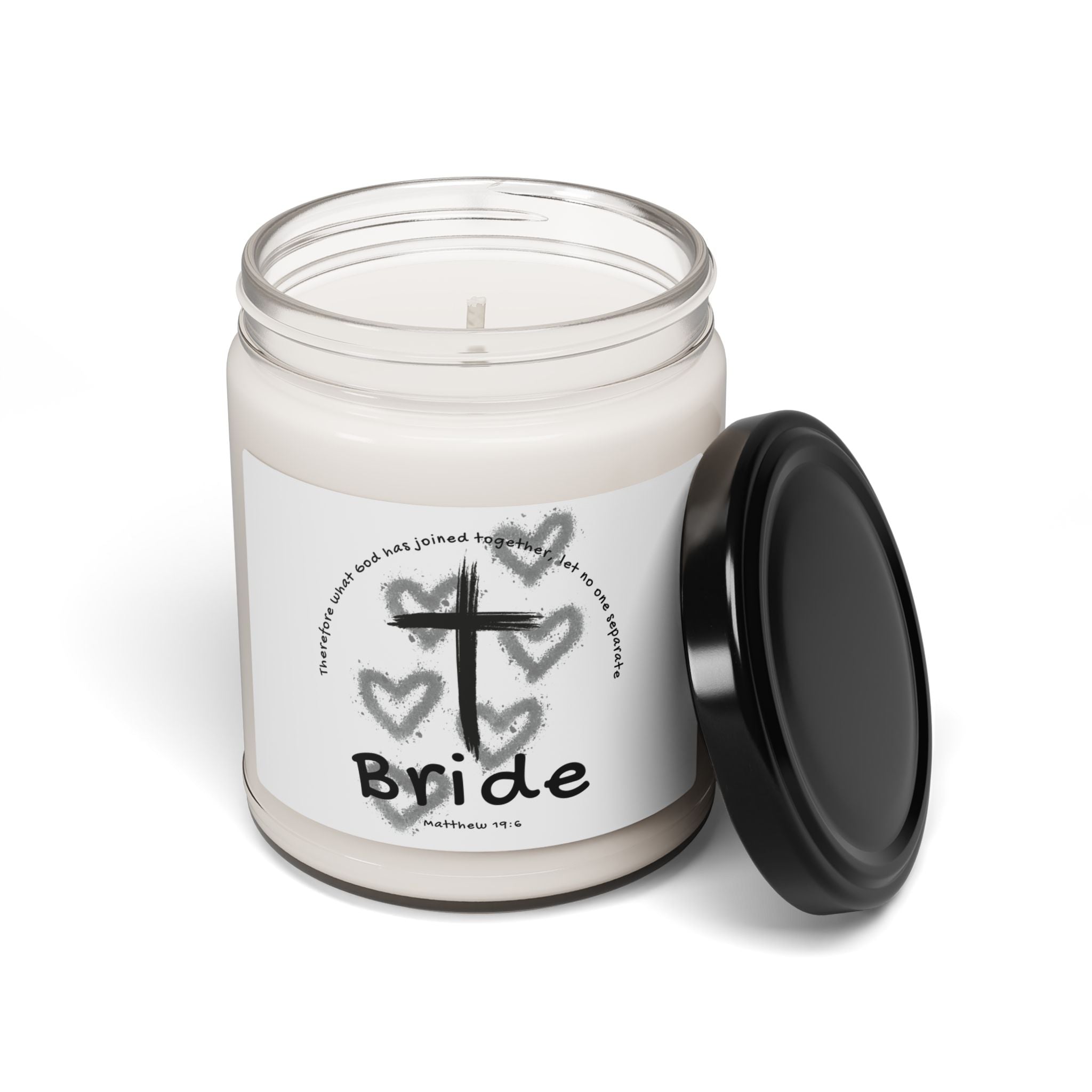 Bride Soy Candle — Christian Cross & Hearts Scented Jar (9oz)